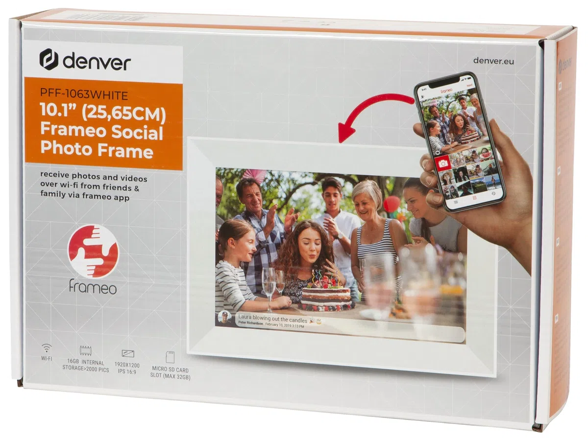 DENVER PFF-1063WHITE MARCO FOTOGRÁFICO DIGITAL BLANCO 25,6 CM (10.1") PANTALLA TÁCTIL WIFI
