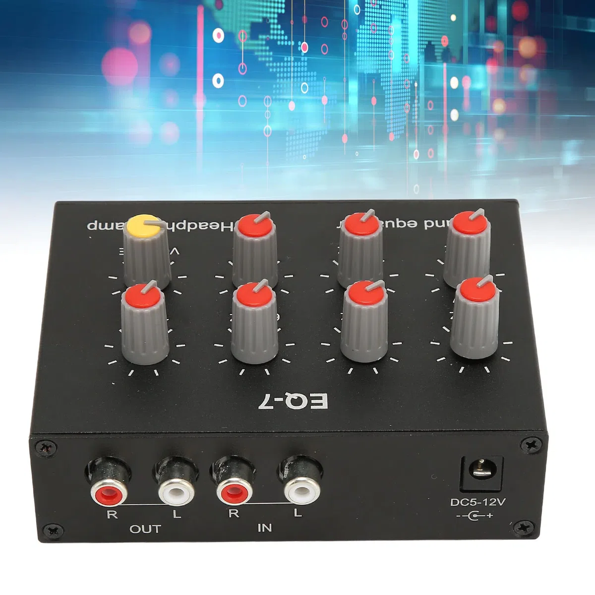 Ejoyous Equalizzatore Grafico a 7 Bande, Equalizzatore Audio a Doppio Canale, Mixer DJ, Interfaccia da 3,5 mm