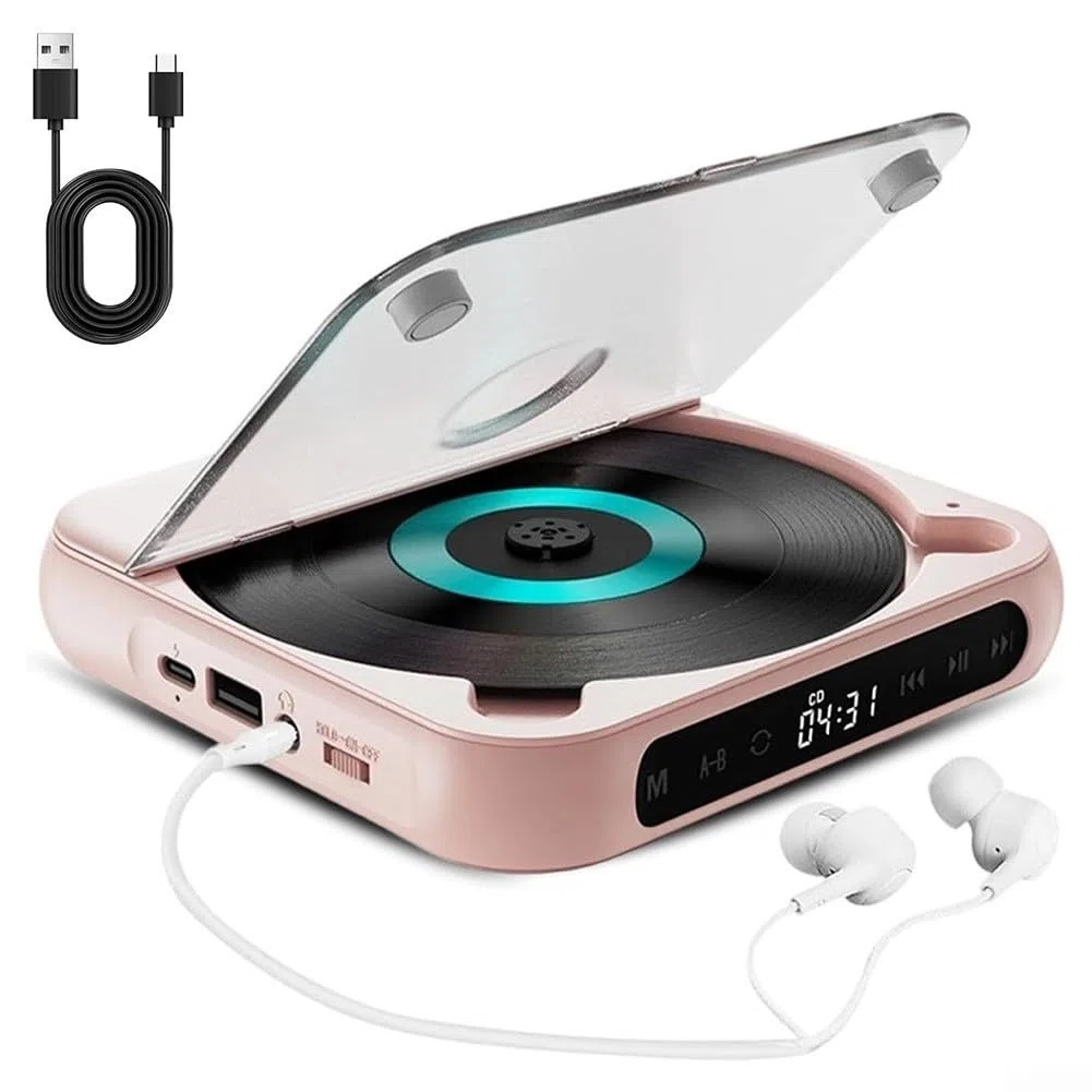 Lettore CD Portatile Wireless e Cablato Audio Alta Fedeltà tegrata per Musica in Leggero 13cm(pink)