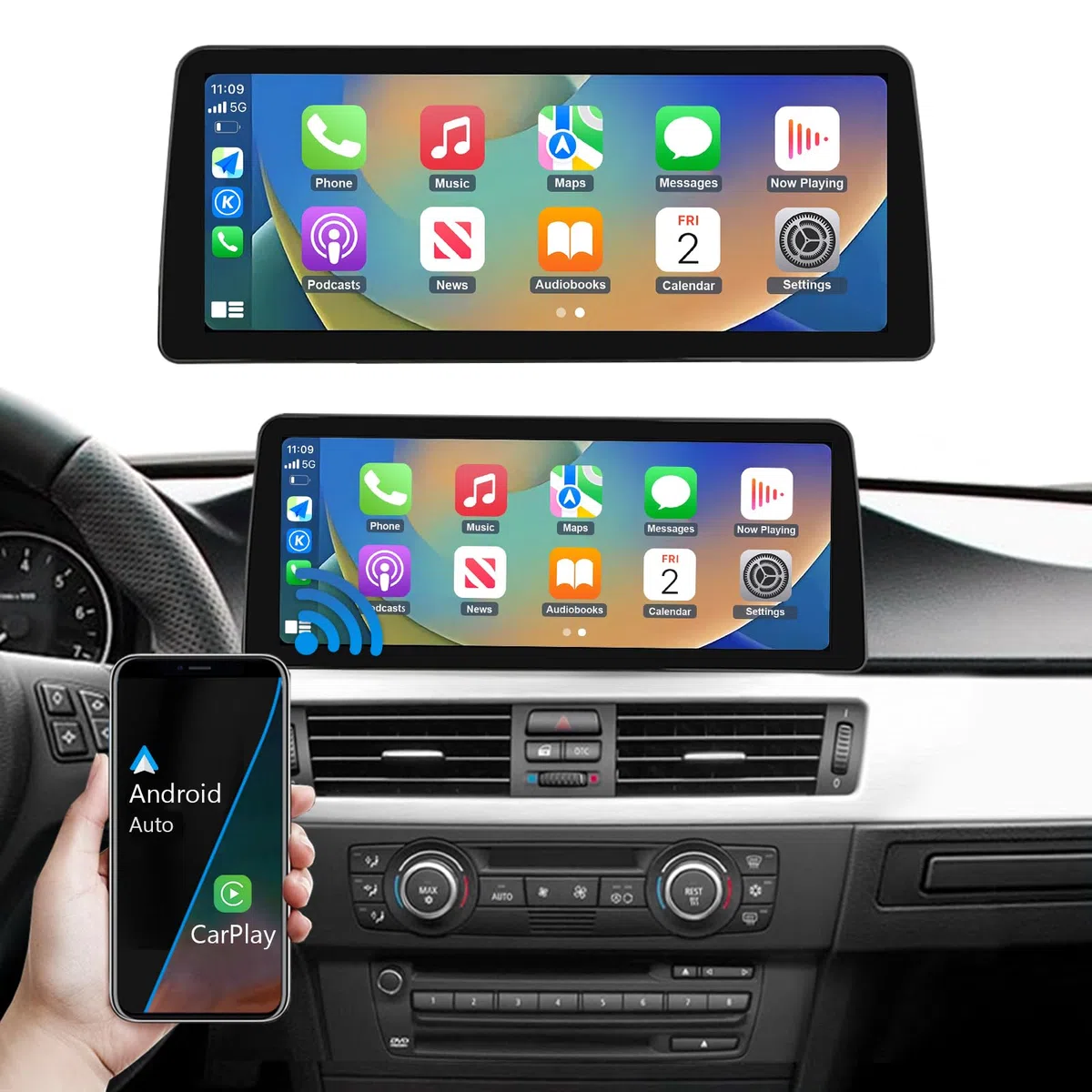 Road Top Autoradio CarPlay 12,3" per BMW Serie 3 E90 E91 E92 E93 con CCC | 2005-2008, Schermo Touchscreen ultrasottile Linux HD IPS, CarPlay senza fili, Android Auto, MirrorLink, Navigazione