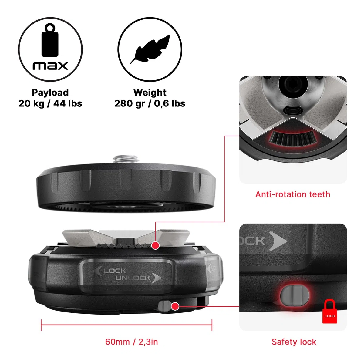 Manfrotto XCHANGE Quick Release, Sistema Universale per Treppiede/slider/accessori, Base e Piastra, Portata 20 Kg, Alluminio Leggero, Filetti 3/8" e 1/4", per Foto, Video e Luci