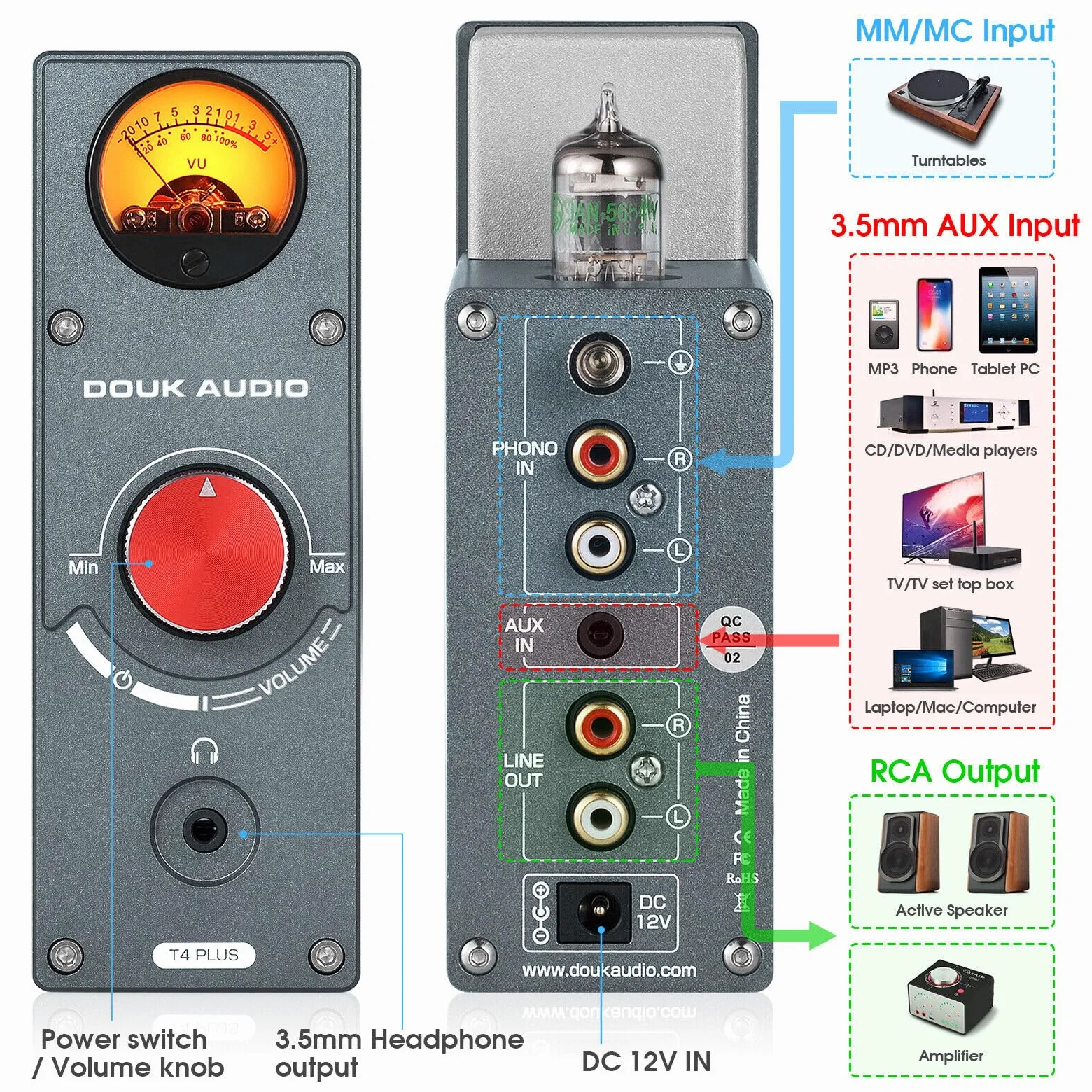 Nobsound Douk Audio JAN5654 T4 PLUS HiFi Tubo valvola preamplificatore phono MM/MC per giradischi mini preamplificatore stereo cuffie amplificatore con contatore VU