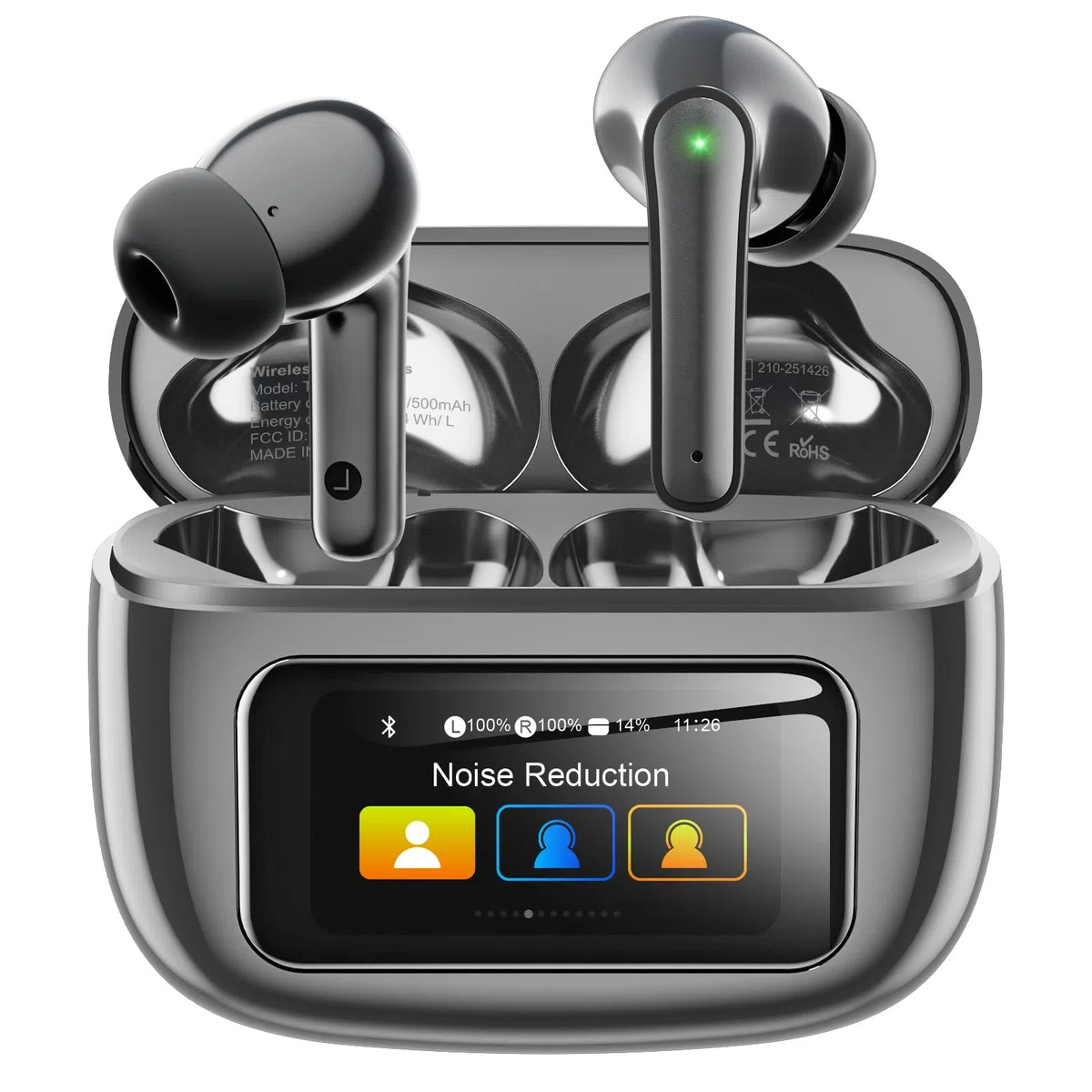 Cuffie wireless Bluetooth 5.4, auricolari in-ear con display touch screen, microfono ANC & ENC, 5 modalità EQ, suono stereo HiFi, 48 ore di riproduzione, impermeabilità IPX7, per iPhone e Android