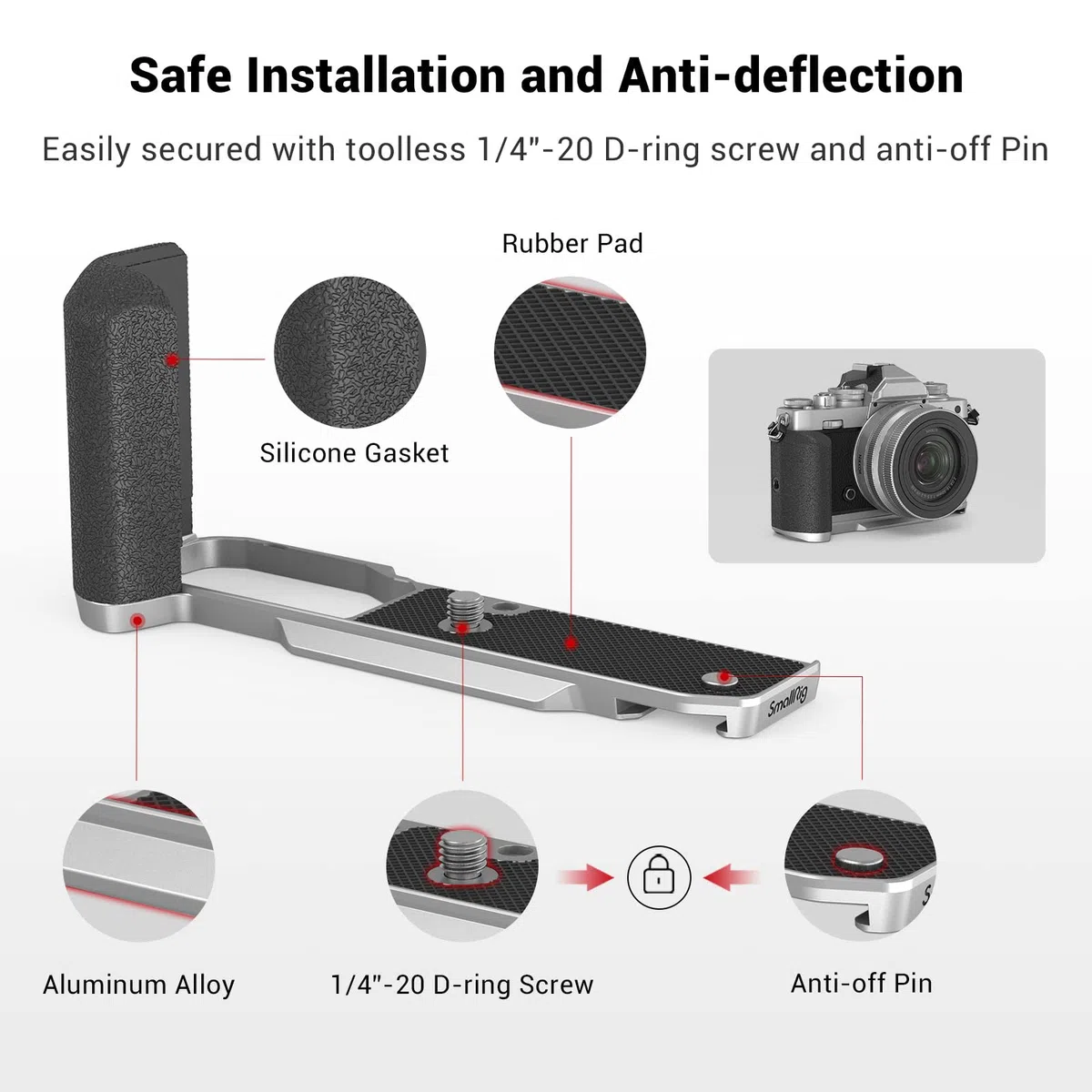 SMALLRIG Z fc L Bracket Impugnatura Z fc, Impugnatura a Forma di L per Nikon Z fc con Piastra a Sgancio Rapido Integrata per Arca Standard - 3480