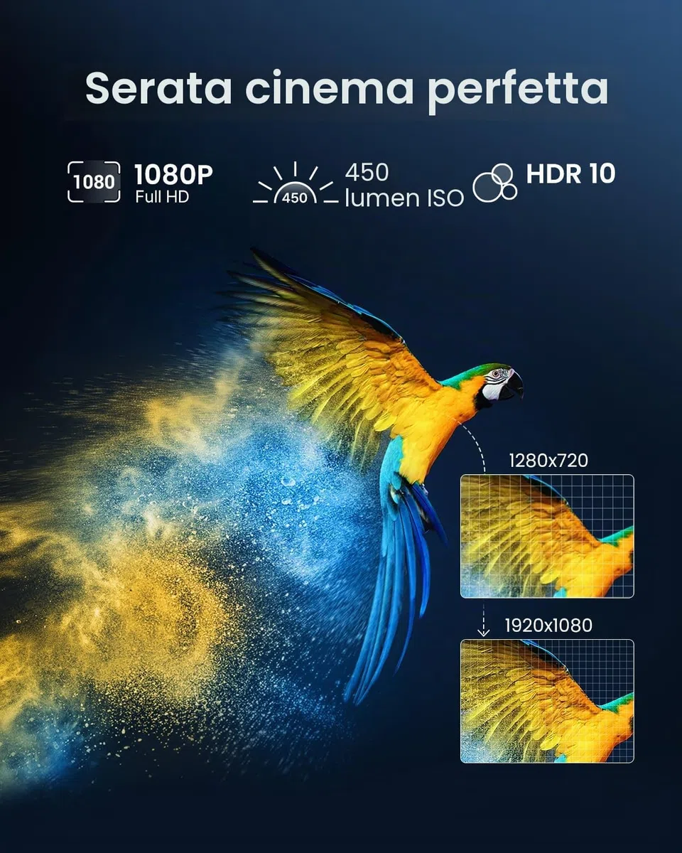 Proiettore portatile con Batteria integrata, Mini Proiettore Dangbei Freedo, GTV Integrato e licenza Netflix, 1080P FHD, Supporto Regolabile, 450 lumen ISO, 2,5 Ore di Riproduzione