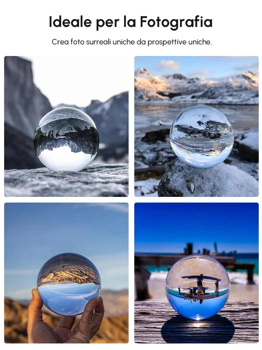 Rollei 22694 Lensball 110 mm i Sfera di Vetro i Sfera di Cristallo i Sfera della Foto con la Borsa di Stoccaggio & Panno di Pulizia in Microfibra per la Pulizia della Sfera di Vetro, Trasparente