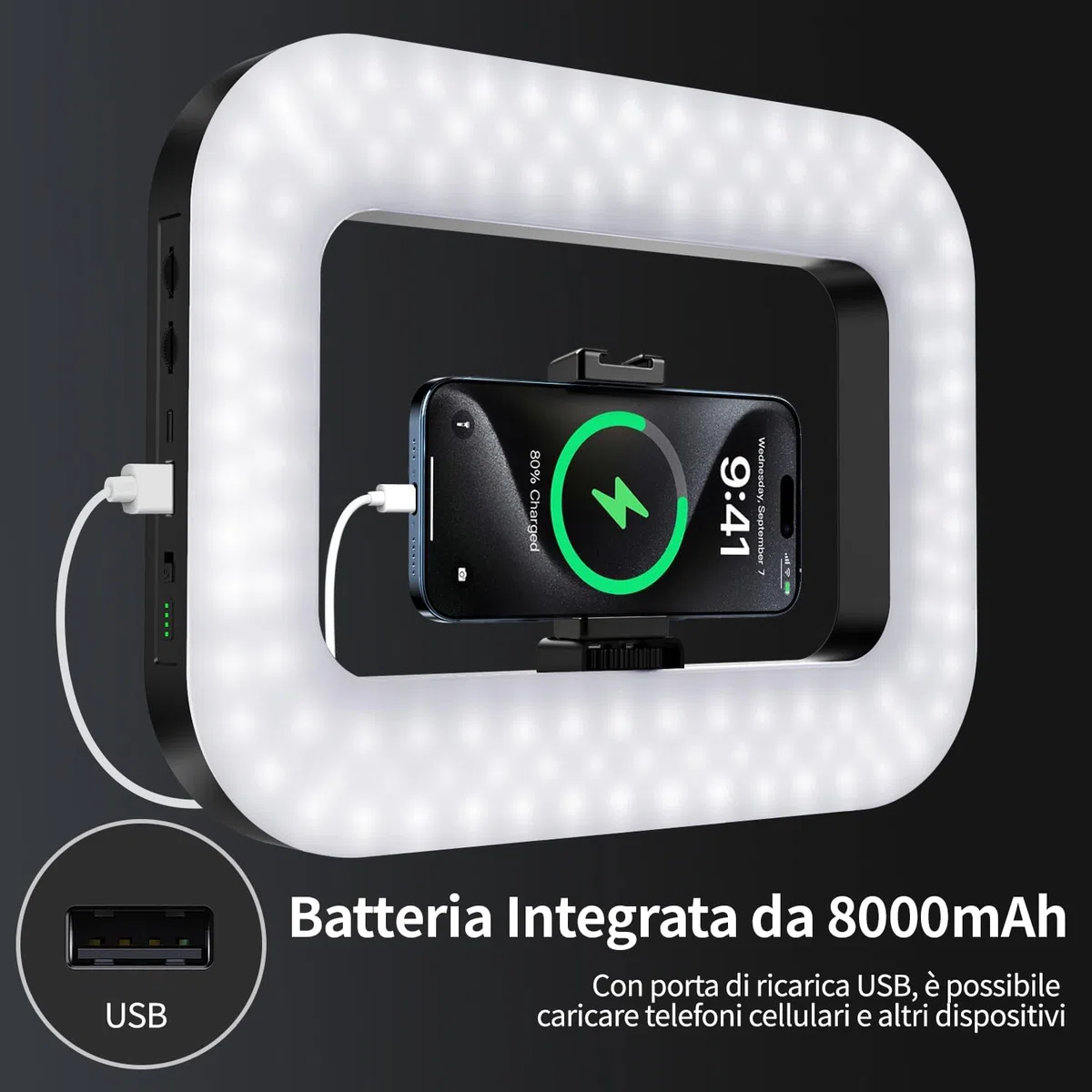 yAyusi Luce Cellulare per Video, Stabilizzatore per Telefono con Luce, Luce ad Anello LED per Selfie da 8000mAh con Supporto Telefono, Impianto Video per Smartphone/Fotocamera/Action Cam/Vlog/TikTok