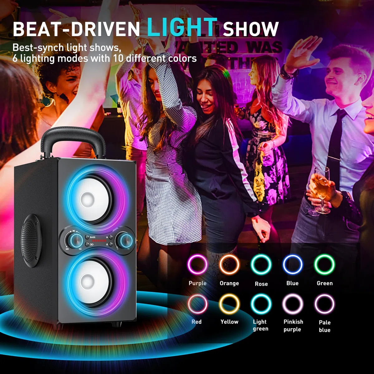TPBEAT Cassa Bluetooth Potente Portatile, 80W Party Wireless Altoparlante Bluetooth, con Luci, Super Bass, Speaker TWS Stereo ad Alto Volume da 100dB, per Party,Campeggio