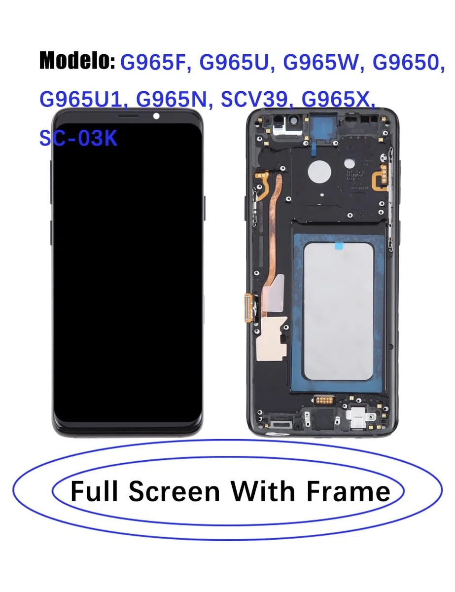 Display di ricambio per Samsung Galaxy S9 Plus S9+ LCD TFT G965F G965U G965 Display Touch Digitizer Assembly Kit parti di riparazione (nero con cornice, senza impronte digitali, non curvo Screen)