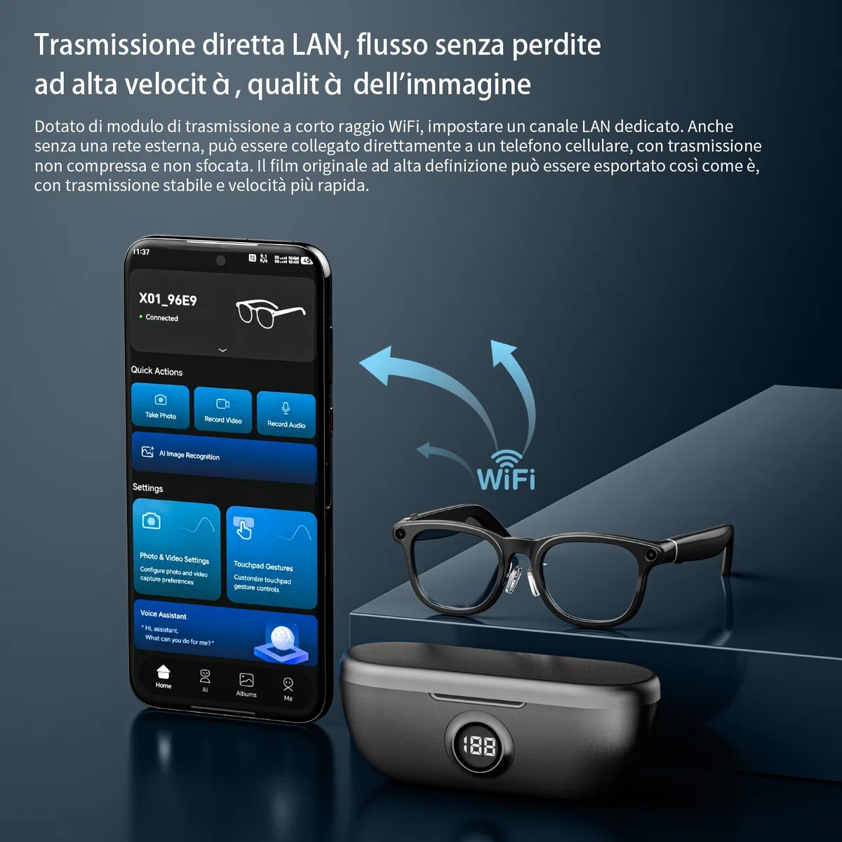 LOKMAT AI - Occhiali intelligenti con fotocamera e audio e vano batteria - X01
