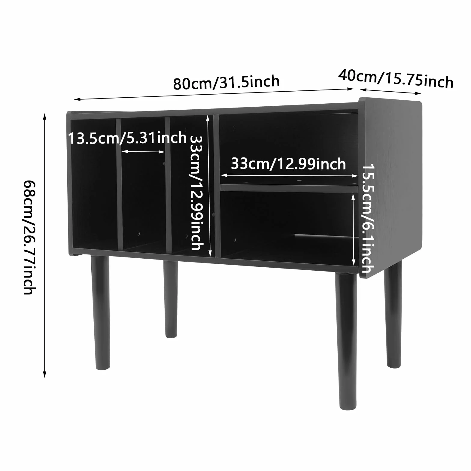 Supporto per giradischi della metà del secolo con contenitore in vinile per fino a 220+ album, Black Vinyl Holder Storage Shelf for Bedroom Living Room