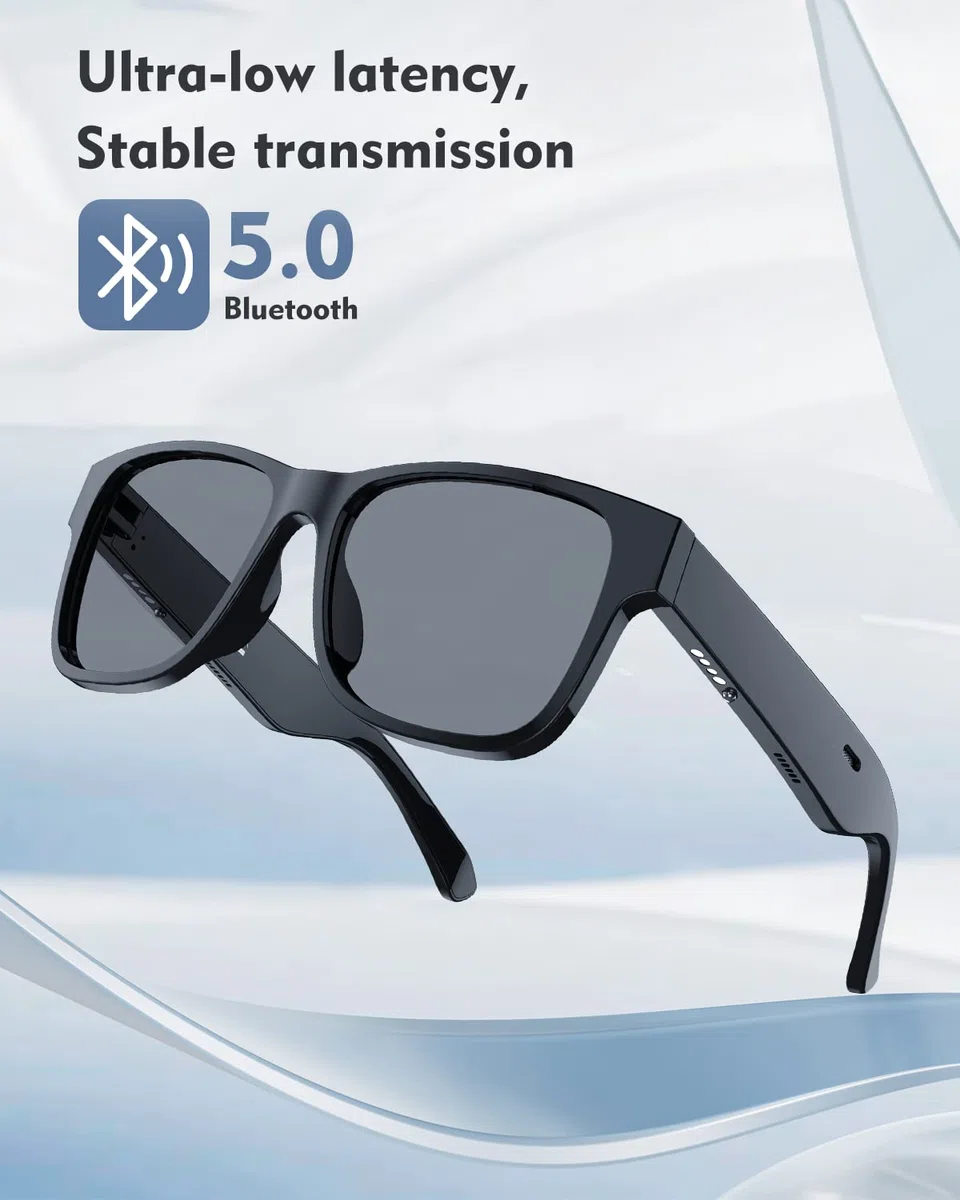 RUIMEN Occhiali Smart da Sole Bluetooth Audio Uomo Donna, con Microfono per Android iOS Chiamate Ciclismo Sport Anti UV Assistente Vocale Impermeabile