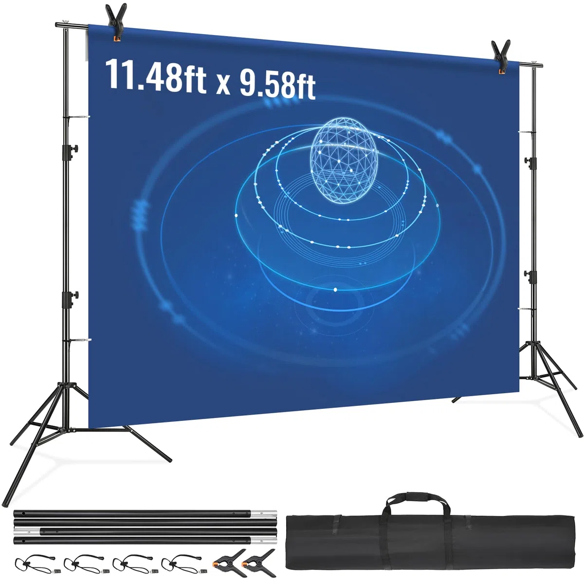 VEVOR Supporto Fondale Fotografico 2900 x 3500mm Kit Supporto per Sfondo Fotografico Regolabile 6 Morsetti Borsa Trasporto, Supporto per Sfondo Fotografico in Studio Fotografia in Acciaio al Carbonio