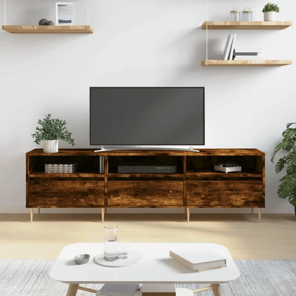 vidaXL Mobile Porta TV Rovere Fumo 150x30x44,5 cm in Legno Multistrato, Supporto TV, Mobile HiFi, consolle TV, credenza TV