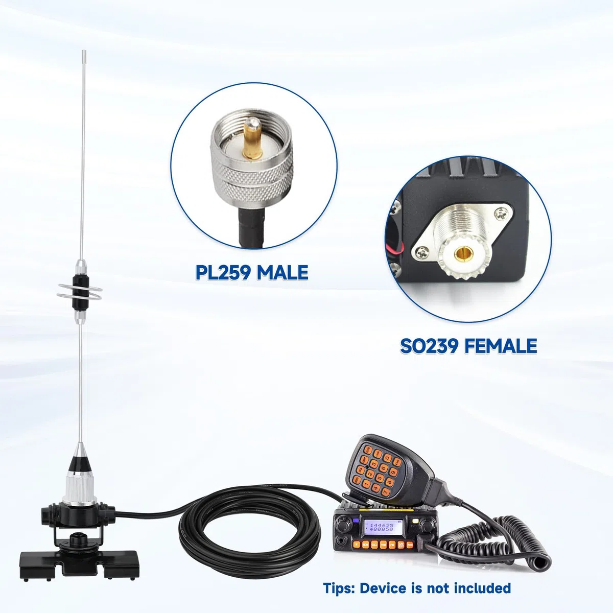Bingfu ​​Antenna VHF UHF Veicolare Auto Radio Mobile Doppia Banda 144/430 MHz, 39 cm, Supporto a Staffa, Connettore PL259 e Cavo 5 m per Ricetrasmittente e Dispositivo di Comunicazione Amatoriale