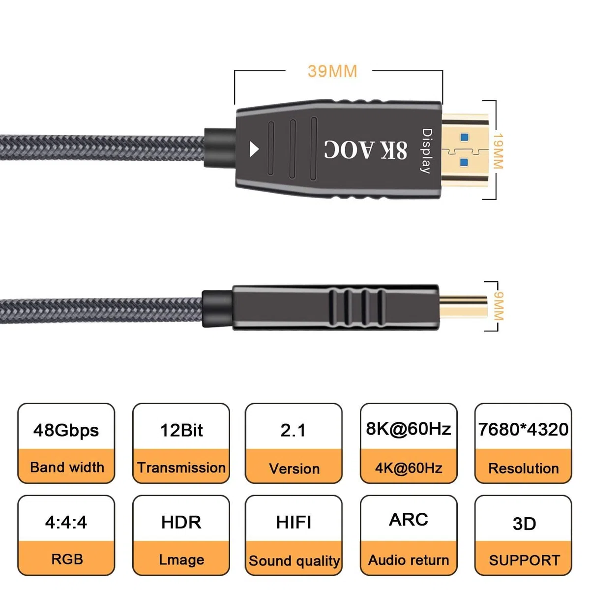 Cavo in fibra ottica HDMI 8K, 19,8 m, cavo HDMI 2.1 ad alta velocità, supporto con 18 Gbps, HDR10 dinamico, eARC, HDCP2.2