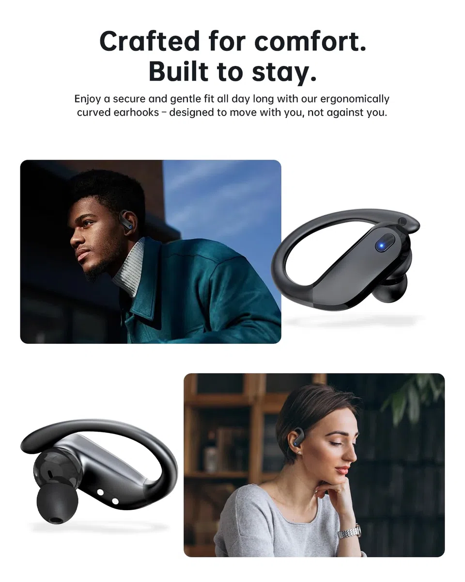 Auricolari wireless Bluetooth 5.3 sportivi con ganci, auricolari impermeabili IPX7, auricolari 48 ore di riproduzione, leggeri 7,8 g, microfono con cancellazione del rumore, cuffie Bluetooth per corsa
