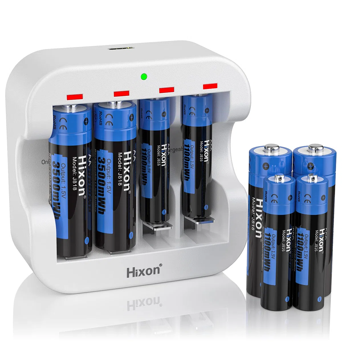 Batterie ricaricabili AA AAA, batterie ricaricabili da 1,5 V, batterie ricaricabili Hixon (4 pezzi) batterie AAA (4 pezzi) con caricabatterie rapido 2H