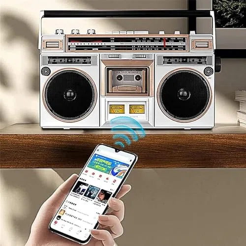 Boombox portatile - Lettore CD, cassette e radio stereo Bluetooth con ingresso SD/USB e registratore a nastro, per riunioni di famiglia e viaggi