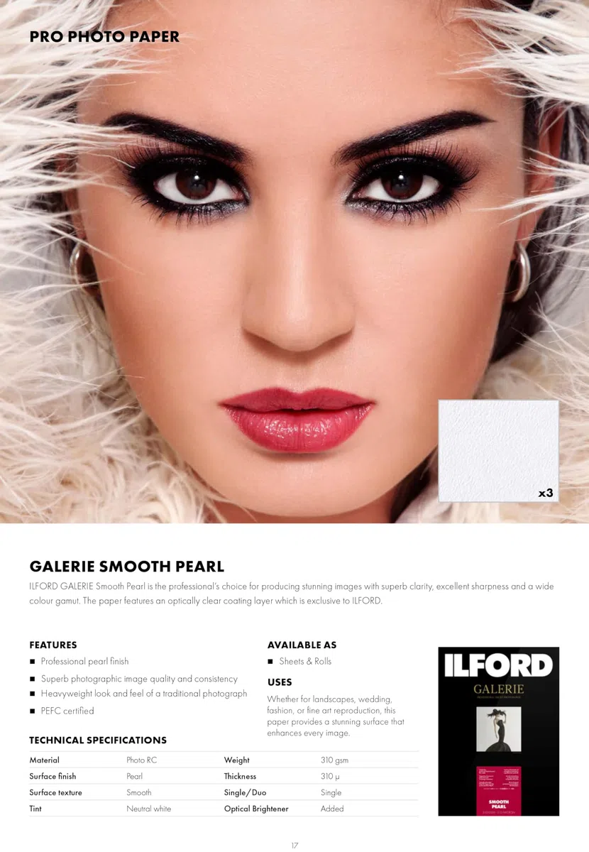 Ilford Smooth Pearl 310gsm A3+ - 25 fogli