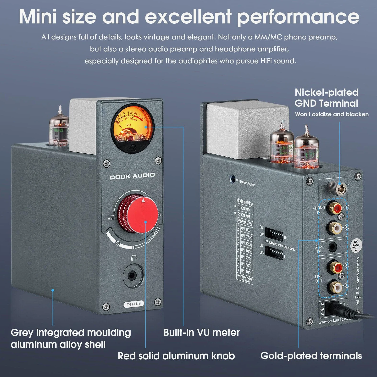 Nobsound Douk Audio JAN5654 T4 PLUS HiFi Tubo valvola preamplificatore phono MM/MC per giradischi mini preamplificatore stereo cuffie amplificatore con contatore VU
