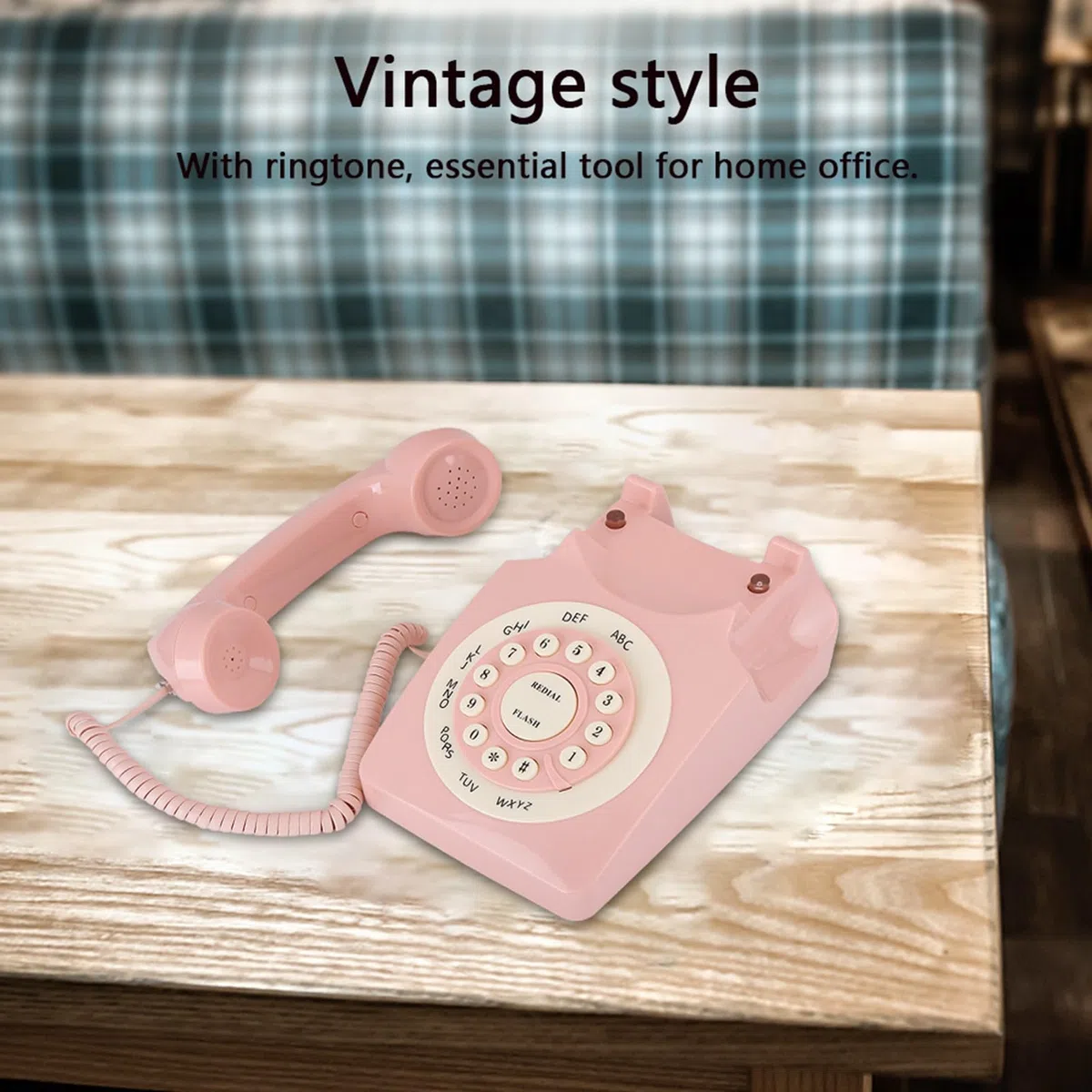 Telefono fisso a disco retrò, telefono da scrivania classico vintage con filo, telefoni vintage anni '80 con filo per casa, ufficio, rosa
