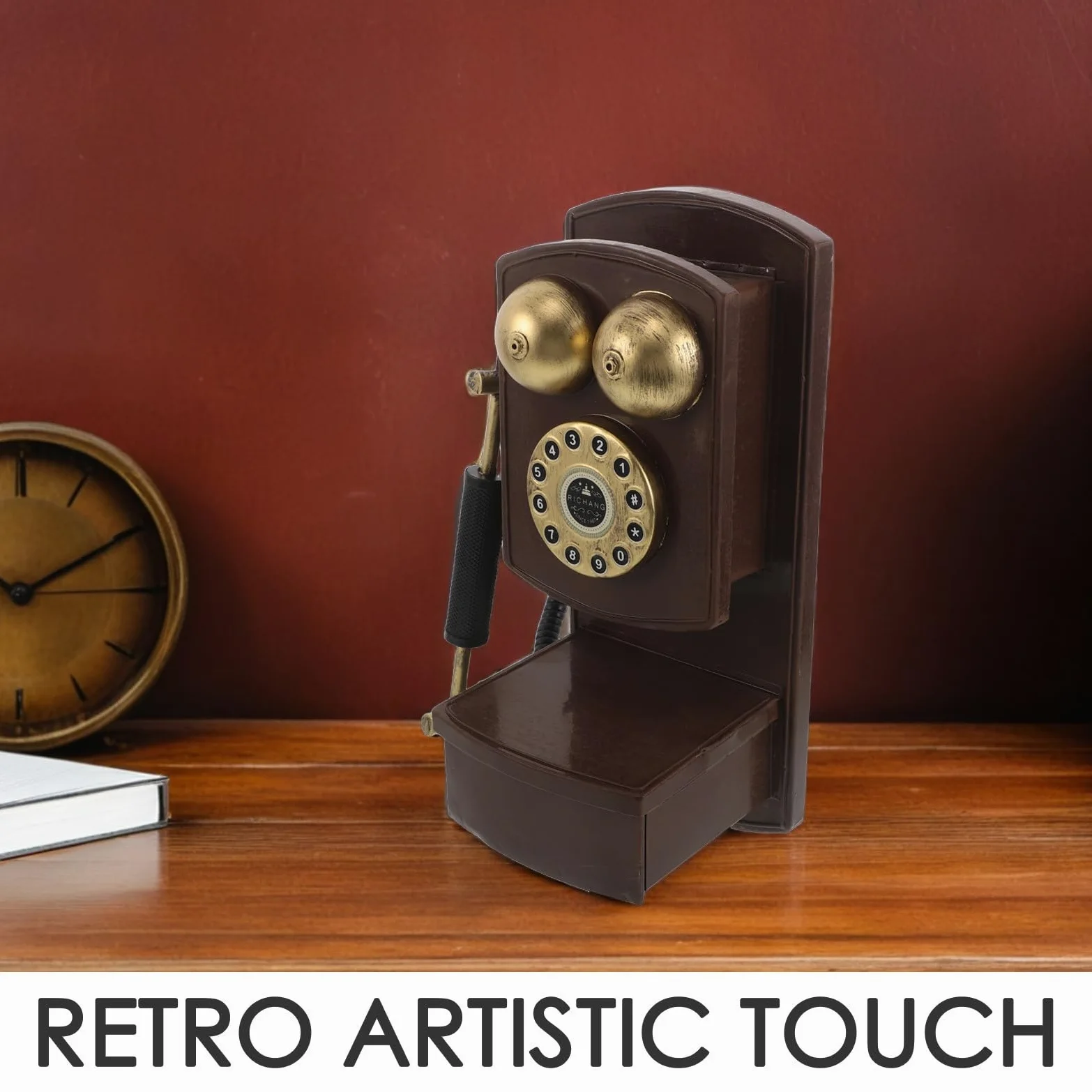 ABOOFAN Telefono Fisso Vintage da Parete in Ferro Design retrò, Riproduzione Telefonica Antica Salvaspazio e Installazione Semplice per Casa e Feste a Tema