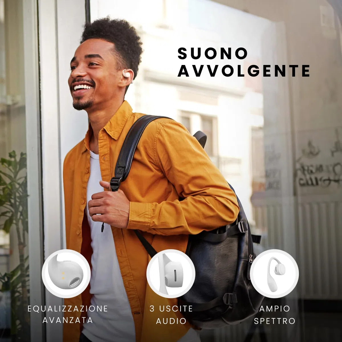 SPC Ether 2 Sense – Cuffie wireless Bluetooth Open-Ear con cancellazione del rumore nelle chiamate, batteria a lunga durata (30h), microfono, doppia connettività, IPX4 - Bianco