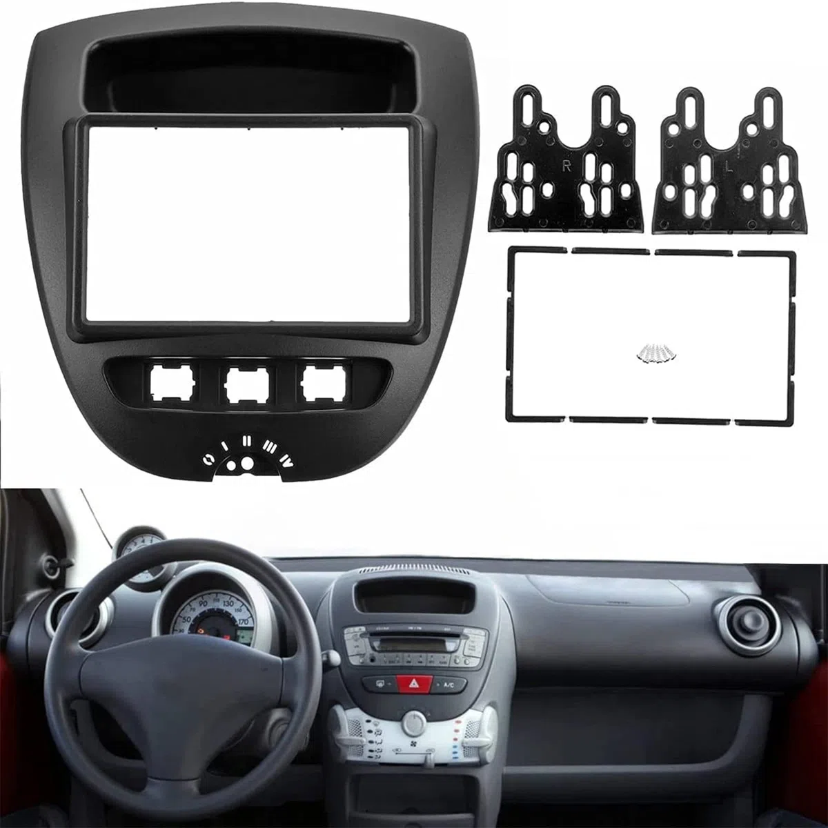 KAOLALI Mascherina Autoradio 2 DIN, Kit Montaggio Autoradio Compatibile per Toyota Aygo Citroen C1 Peugeot 107 2005+