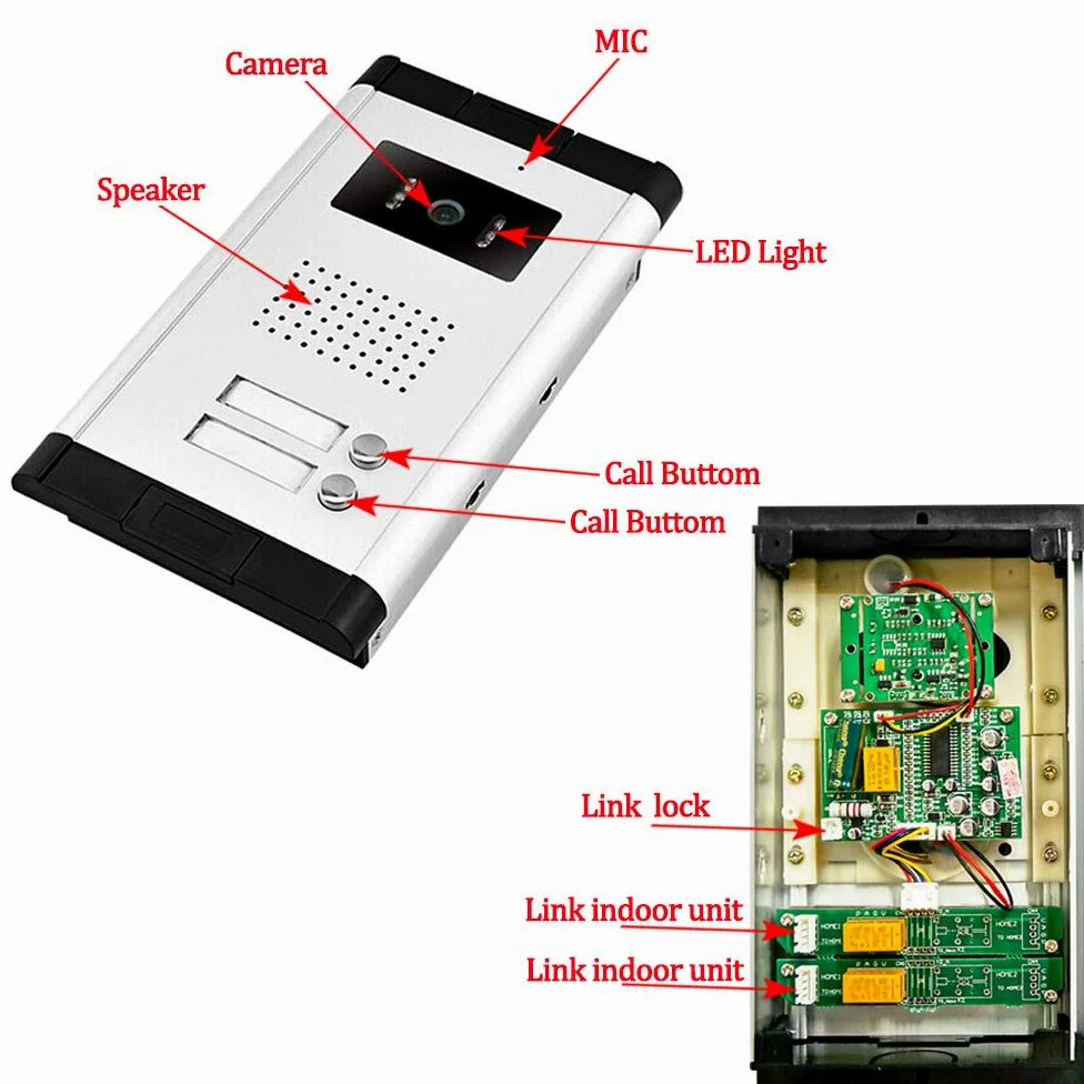 Videocitofono campanello citofono Kit sistema 7 pollici chiaro display IR Solo movimento porta visione notturna campanello 2 monitor per casa/appartamenti