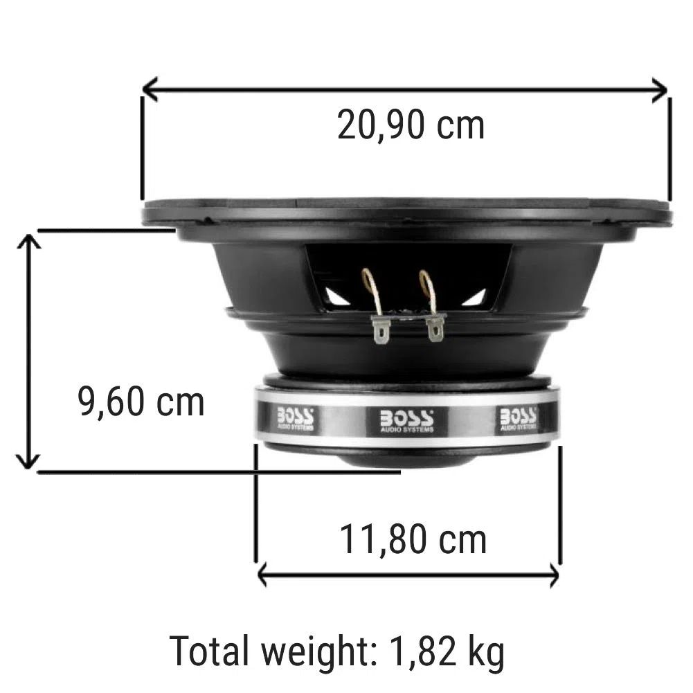 1 subwoofer compatibile con BOSS AUDIO SYSTEMS CXX8 CXX 8 da 20,00 cm 200 mm 8" 4 ohm da 300 watt rms 600 watt max 83 db sospensione in gomma, 1 pezzo
