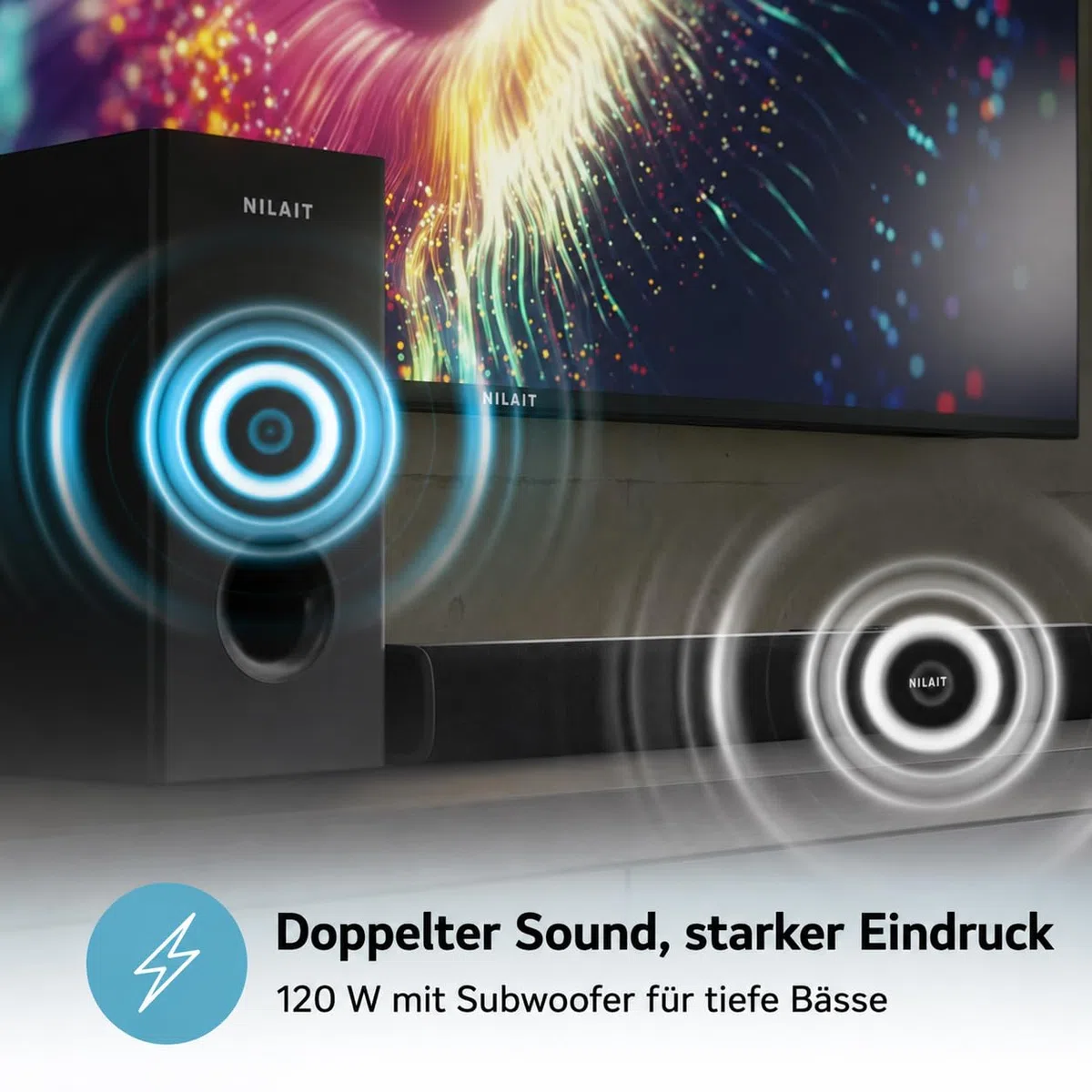 Nilait Harmony Soundbar per TV con Subwoofer, Bluetooth, HDMI ARC/eARC e Audio Surround per Home Cinema Harmony 120W