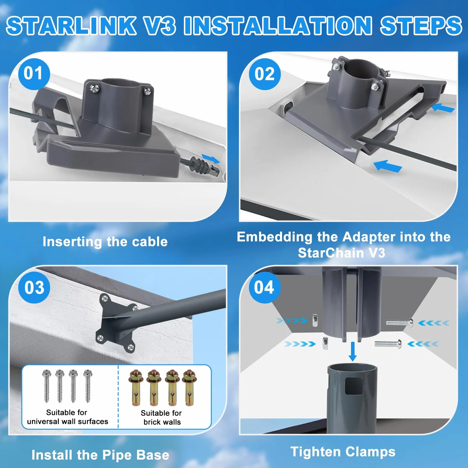 EXLECO Supporto Starlink Gen 3/Gen 2, Adattatore per Tubo Starlink V3/V2 Staffa Palo Starlink Regolabile a 360 Gradi Compatibile con Piatto Standard Starlink Dishy, Starlink Pole Mount V3/V2
