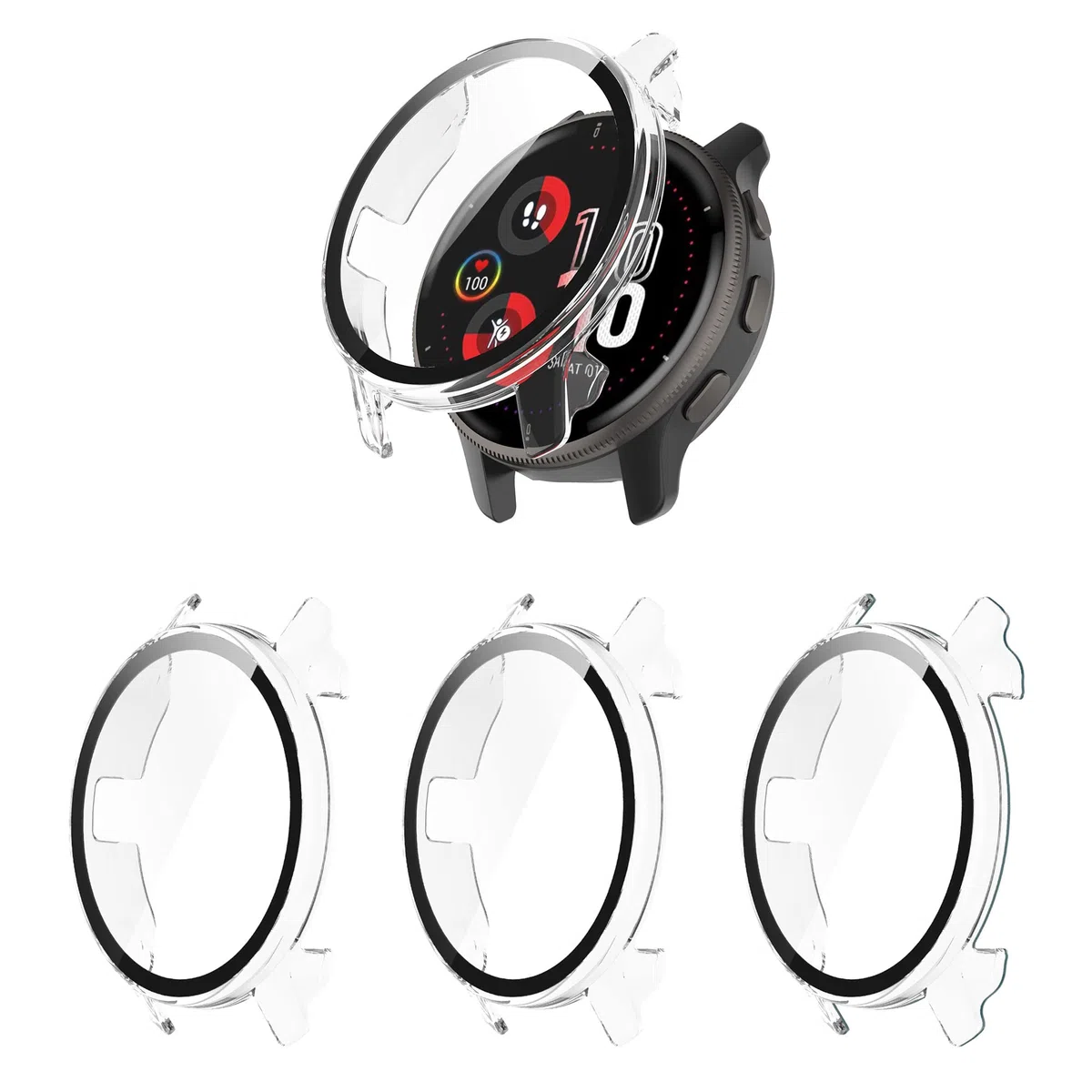 FitTurn Custodia protettiva compatibile con Garmin Venu 2 Plus, pellicola protettiva per Garmin Venu2 Plus PC+protezione completa in vetro temperato (3 trasparenti)