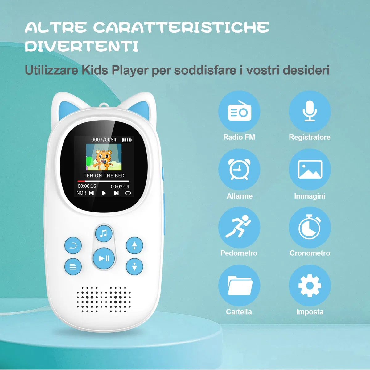 32GB Lettore MP3 Bluetooth 5.0 per Bambini, Oilsky MP3 Lettore Musicale Portatile per Lo Sport con 750mAh, Altoparlante HD Integrato, Radio FM (Blu)