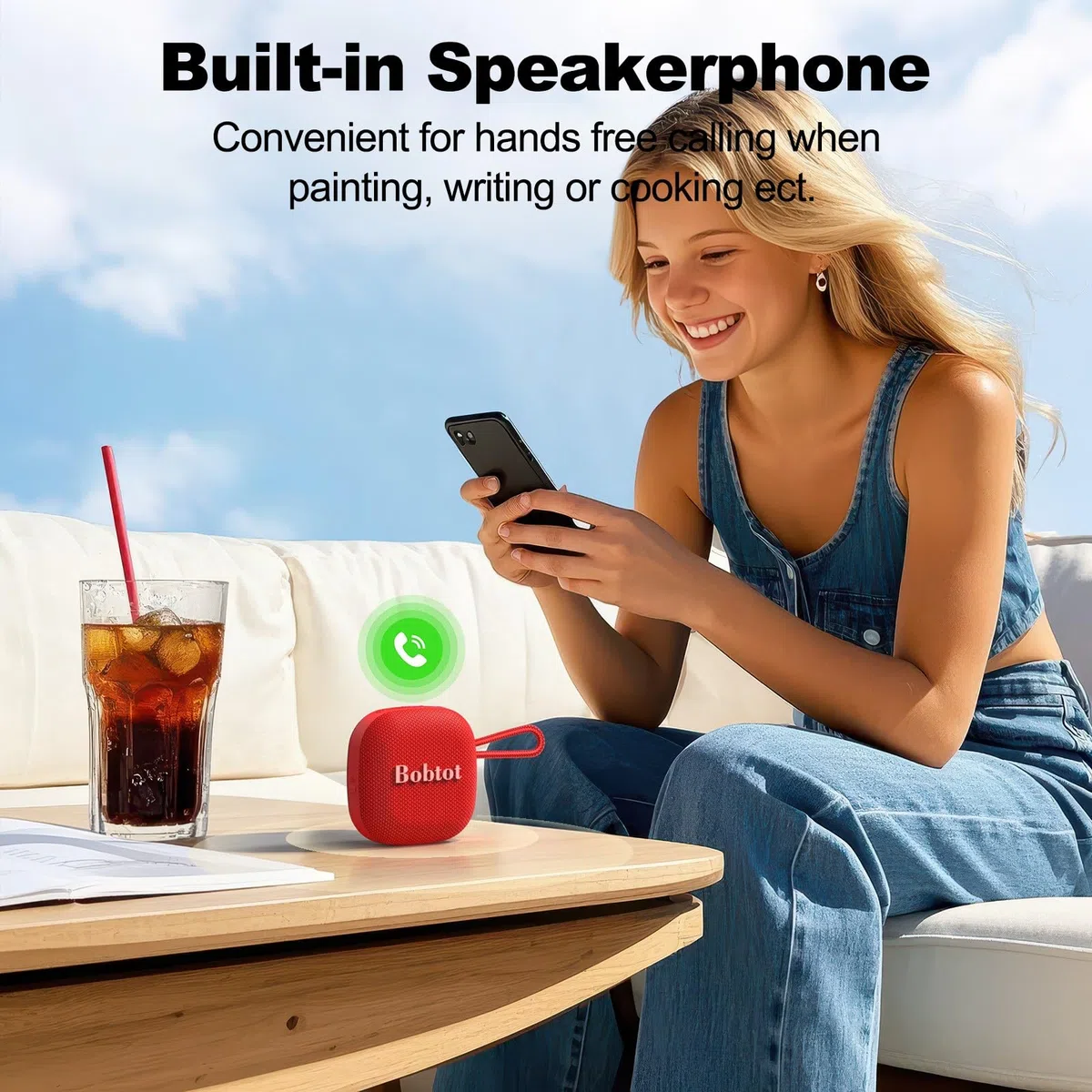 Bobtot Altoparlanti Bluetooth portatili, wireless, IPX7, impermeabile, mini altoparlante da doccia con suono stereo forte, 16 ore di riproduzione, bassi ricchi, TWS, microfono integrato, dimensioni