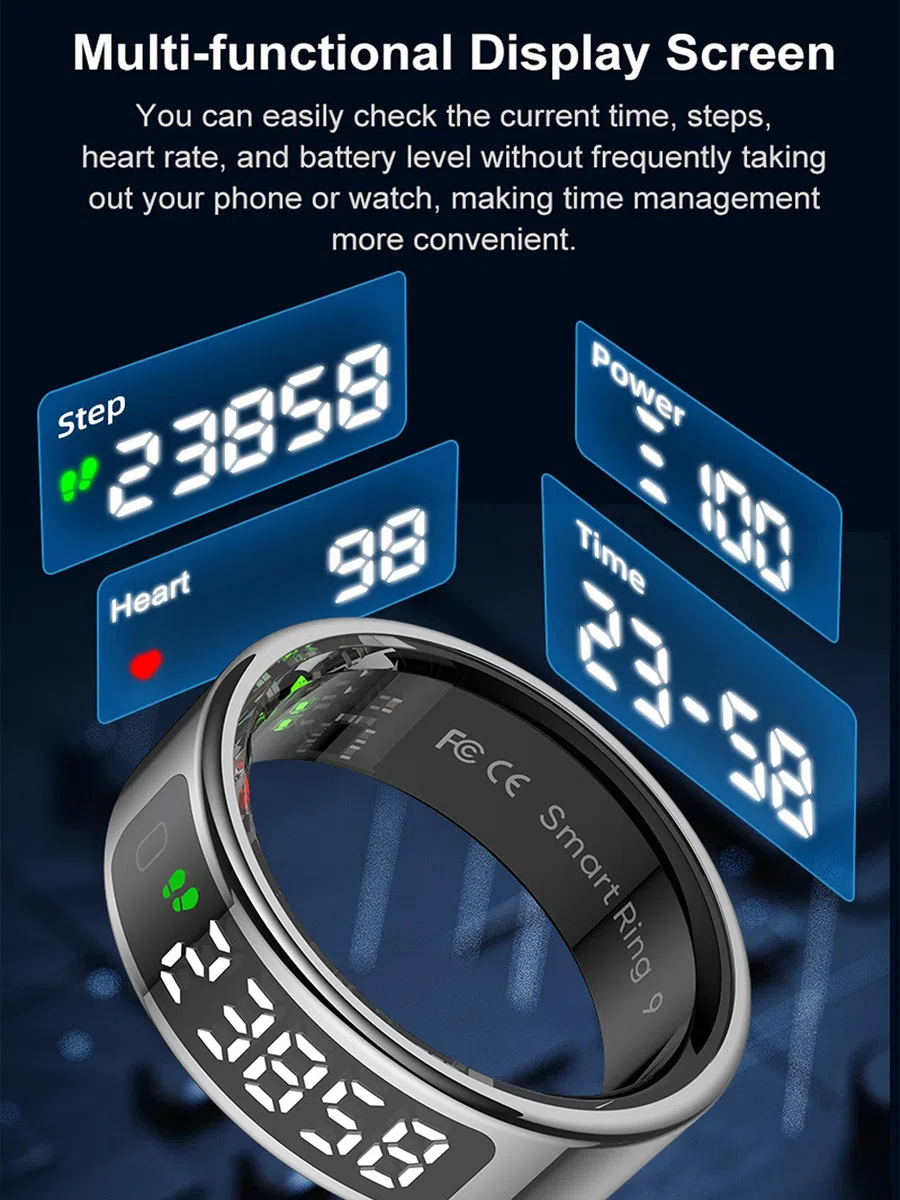 findtime Smart Ring Fitness Ring con display LED Display Smartring Uomo Donna Android iOS Contapassi cardiofrequenzimetro SpO2 Fitness Tracker Anello Sonno Attività Tracker IP68 Tik Tok Scrolling Ring
