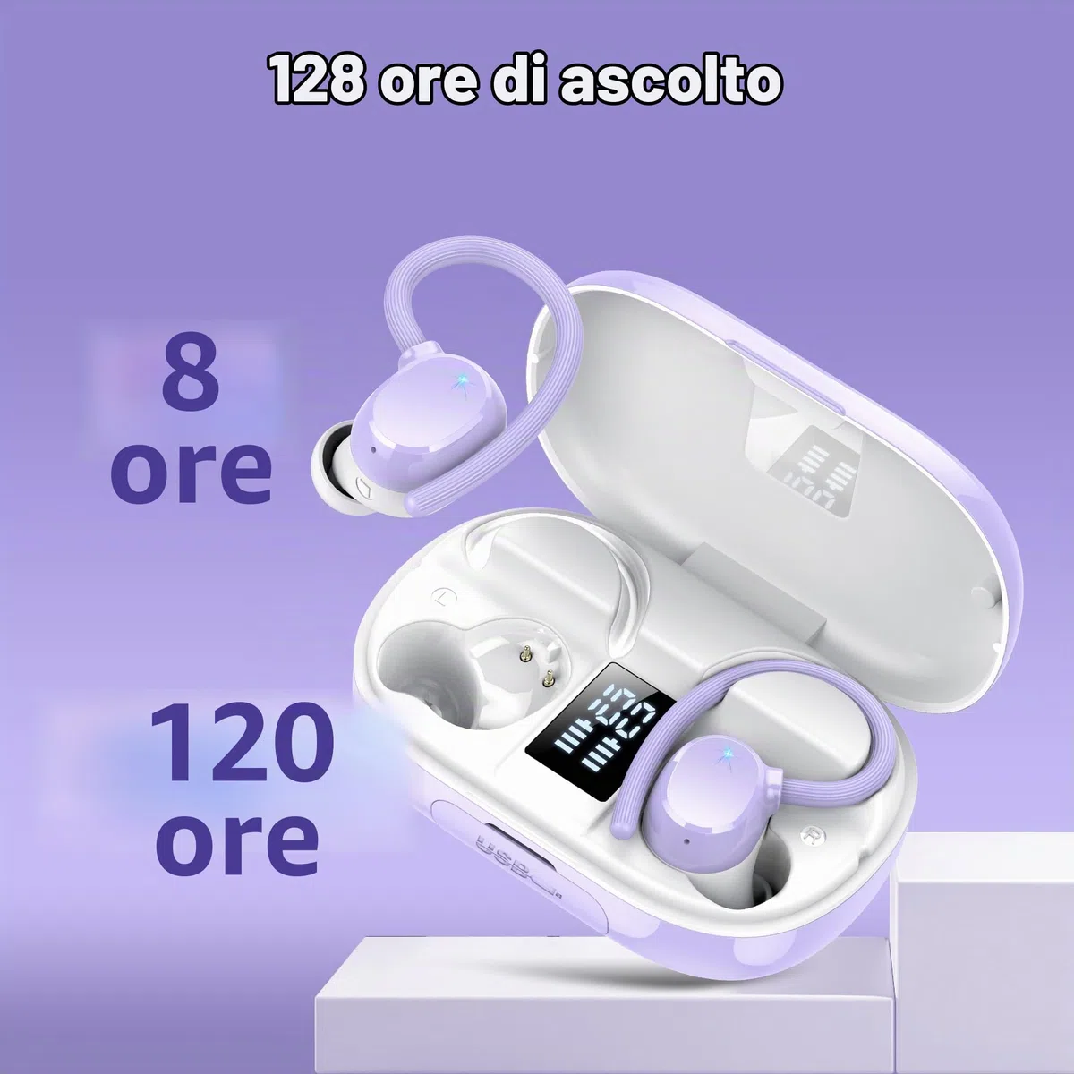 Cuffie Bluetooth Sport, Auricolari Bluetooth 5.3 con 128 Ore HiFi Stereo Cuffie Wireless con 4 ENC Mic, Cancellazione Rumore, IP7 Impermeabile Cuffiette, Cuffie Senza Fili per Running/Palestra