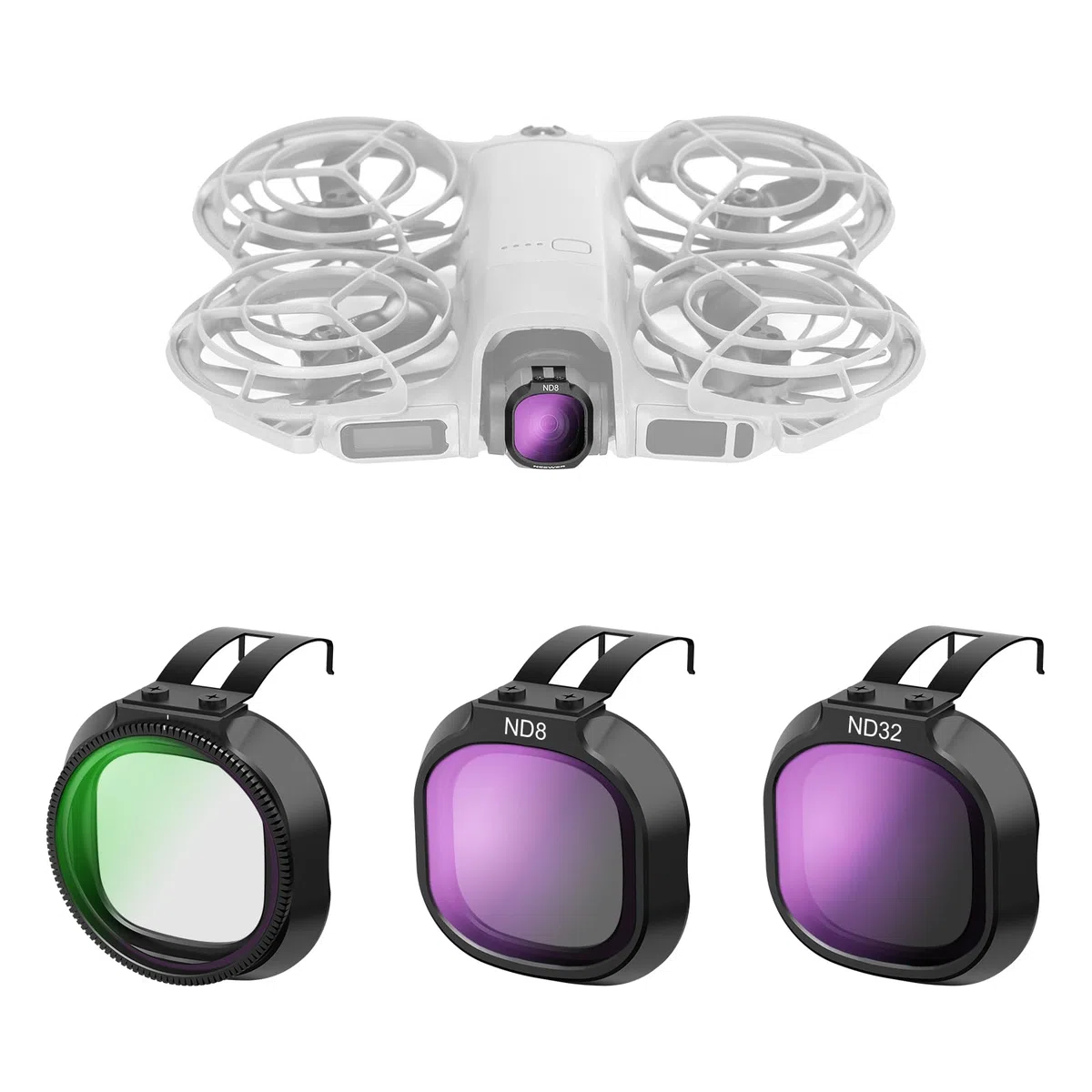 NEEWER Set di Filtro ND + CPL Solo Compatibile con DJI NEO 2, Kit Accessori per Obiettivo Drone, 3pz Filtri Polarizzatore Circolare e Densità Neutra (ND8/32) in Vetro HD Multistrato a Scatto, FL-N72