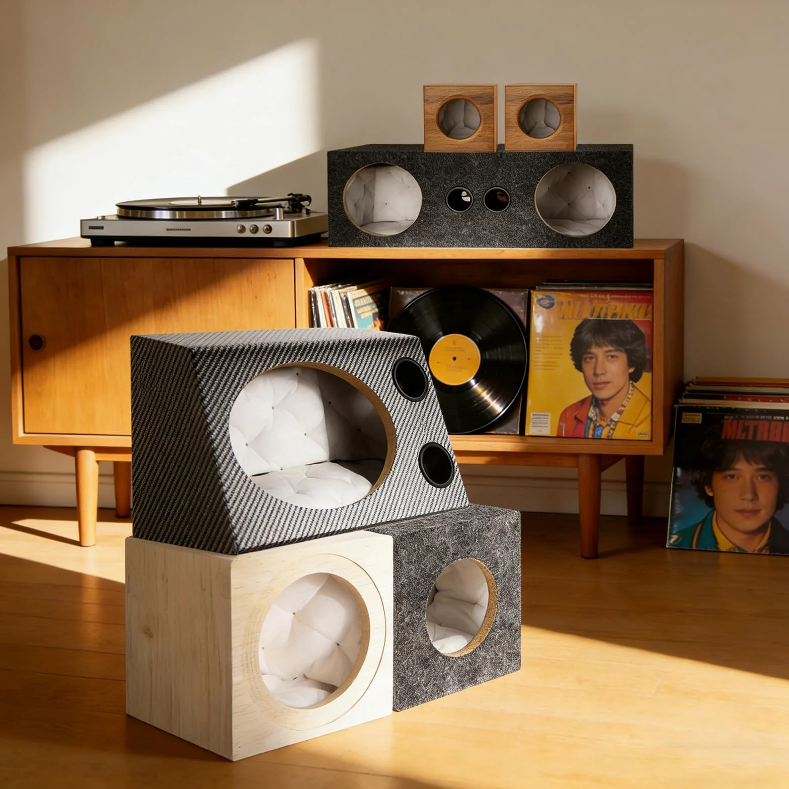 sourcing map Contenitore per altoparlanti in legno con porte da 5 pollici, scatole per subwoofer grigie a ventilazione singola scatola per altoparlanti per camion audio per veicoli domestici fai da te