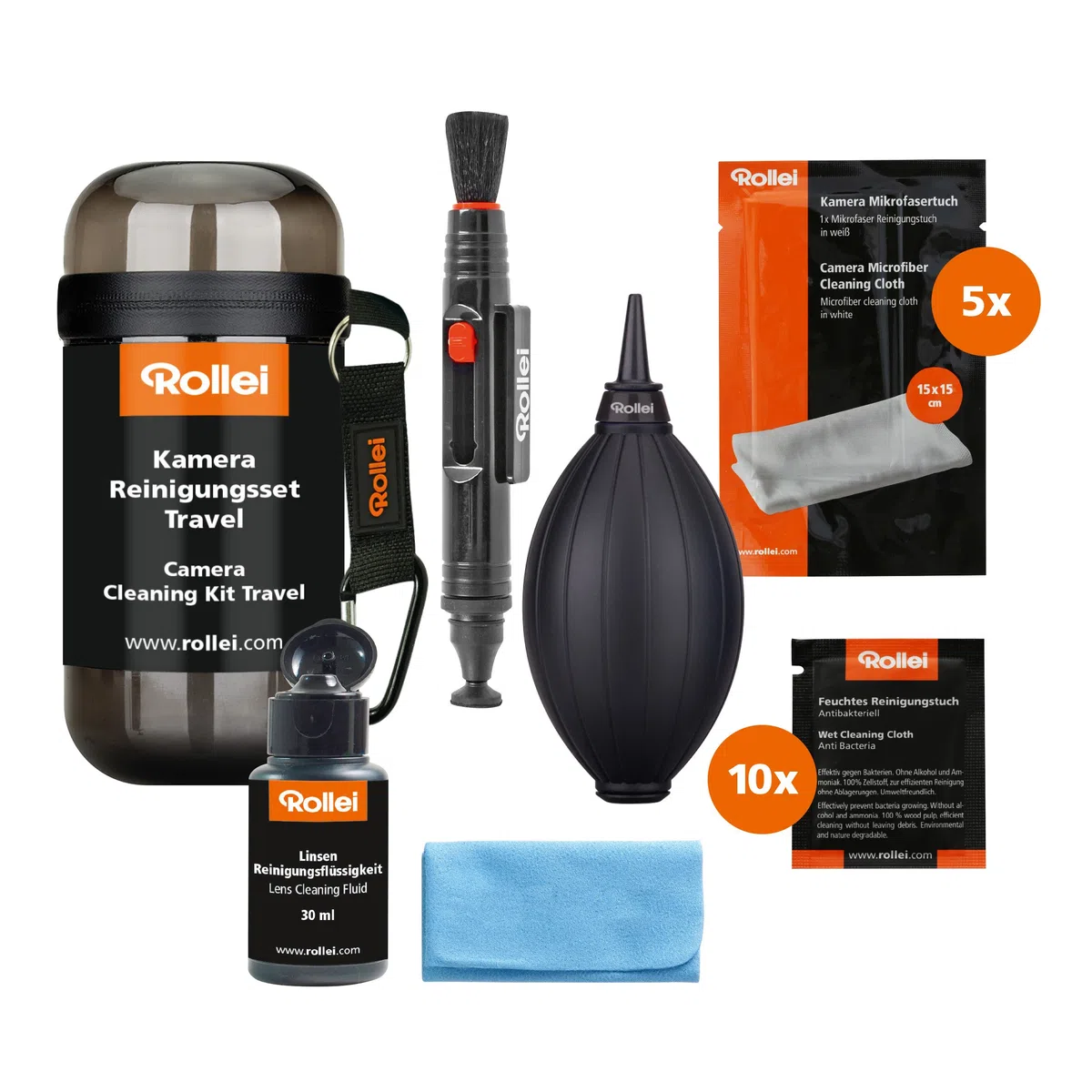Rollei Compact Traveler No. 1 Carbonio Treppiede da Viaggio Ultraleggero & Camera Cleaning Kit Travel Kit di pulizia da viaggio per fotocamere, per la pulizia di obiettivi