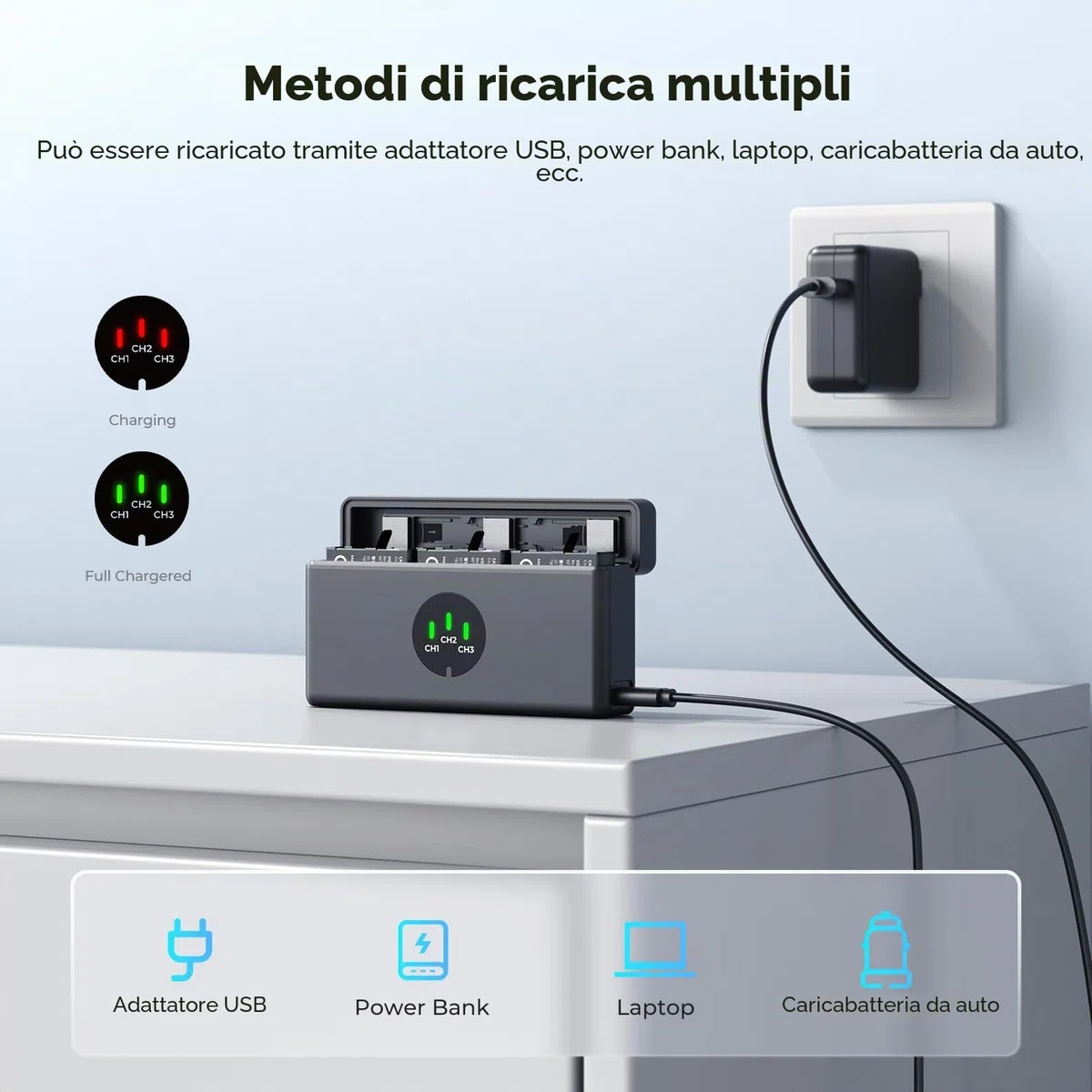 K&F CONCEPT OSMO 360 Batterie de 3 Confezione, Caricabatterie OSMO Action 5 Pro Compatibile con DJI OSMO Action 6, Action 5 Pro, Action 4, Action 3, OSMO 360 fotocamere