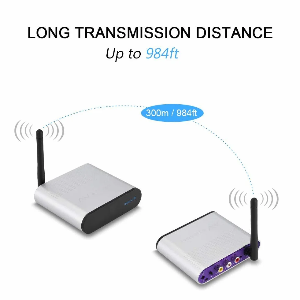 Wireless AV Sender, 5,8 GHz 300 m Wireless Video Trasmettitore e ricevitore 8-Group Video mittente Segnale TV per DVD, DVR, Telecamera di sorveglianza, Set-top Box, ecc.(EU)