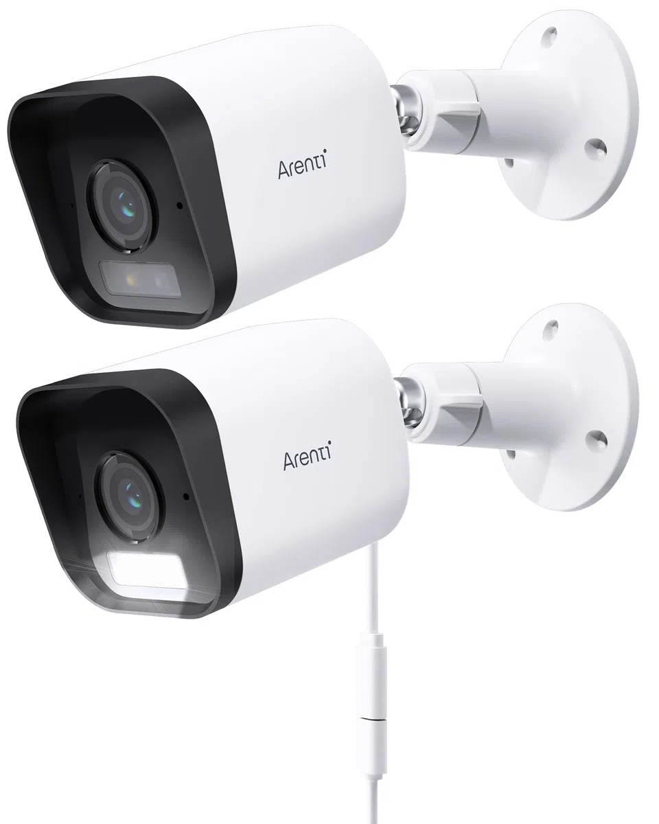 ARENTI Set da 2 Telecamere Esterno 2,5K/4MP, Telecamera Sorveglianza Esterno 2,4GHz, Impermeabile IP65, Visione Notturna, Audio Bidirezionale, Rilevamento Intelligente, Registrazione 24/7