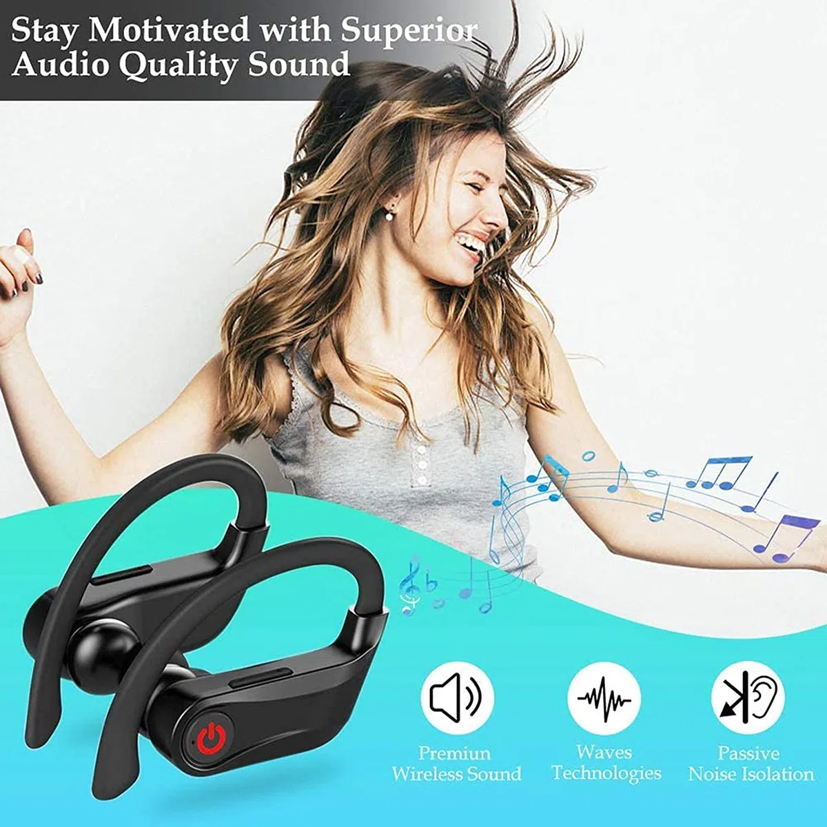 Auricolari wireless per sport e corsa, auricolari Bluetooth 5 in-ear cuffie wireless IPX5 resistenza al sudore con microfono e custodia di ricarica, batteria integrata per allenamento palestra