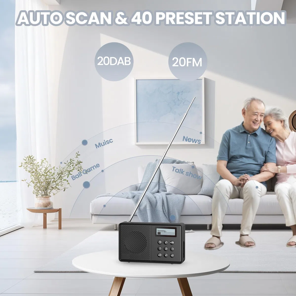 Arafuna Radio Portatile, DAB/FM 40 Stazioni Preimpostate, Bluetooth con Sveglia Doppia, Radio Portatile Ricaricabile, Timer di Spegnimento