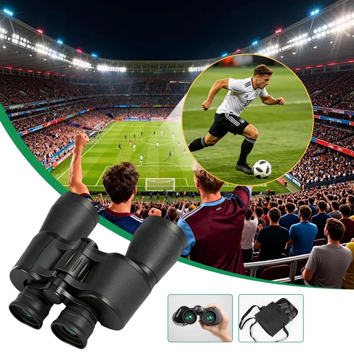 Binocolo 7x50 per Adulti con Visione Chiara, Binocolo Compatto per Birdwatching Caccia Viaggi Partite di Calcio Osservazione Delle Stelle con Custodia e Tracolla