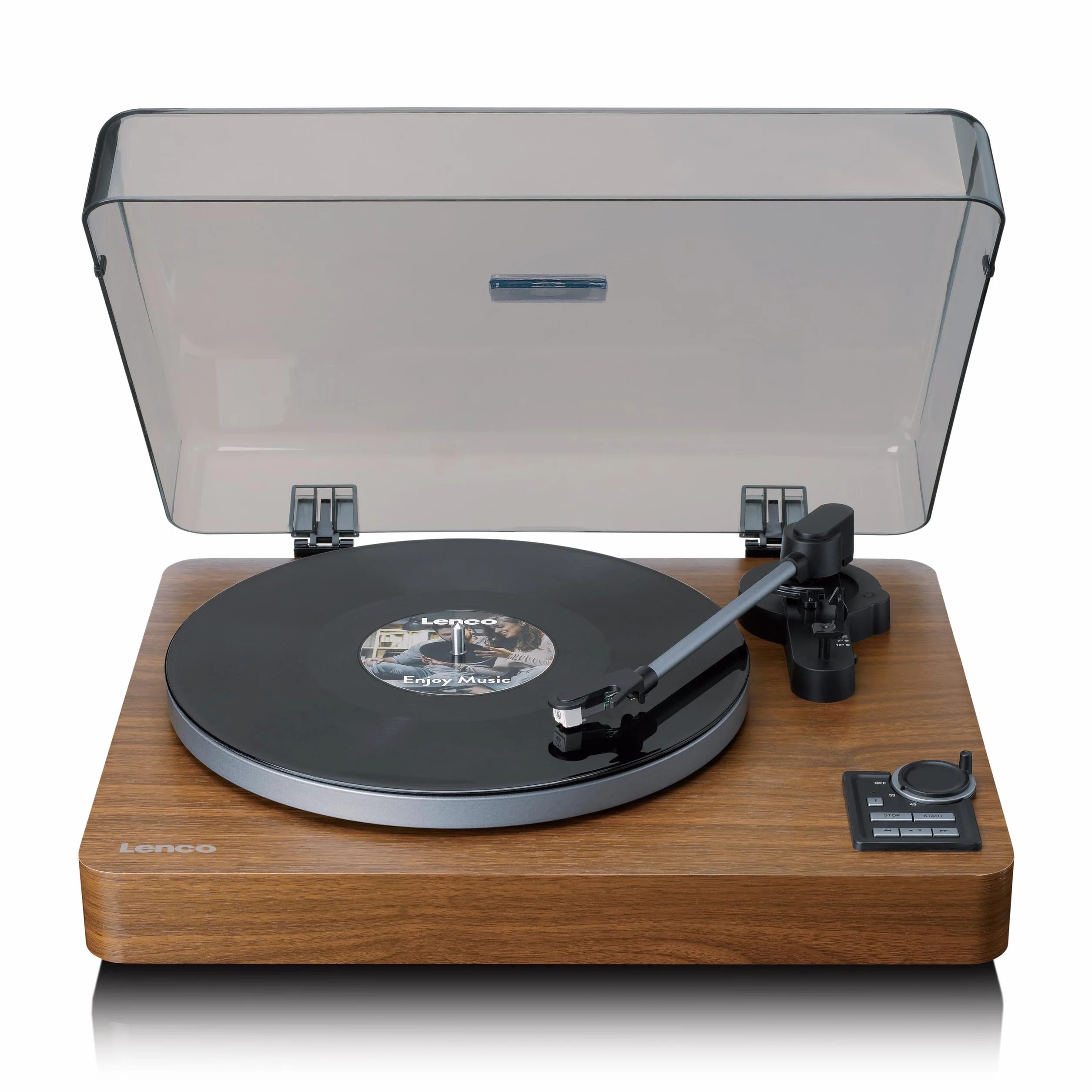 Lenco LBTA-165WD Giradischi, Giradischi Vinili, Bluetooth, automatico - Corpo in legno - Piatto in metallo e pickup AT3600L - Auto Start & Auto-Return - (33/45 giri/min) - Integrato - Legno