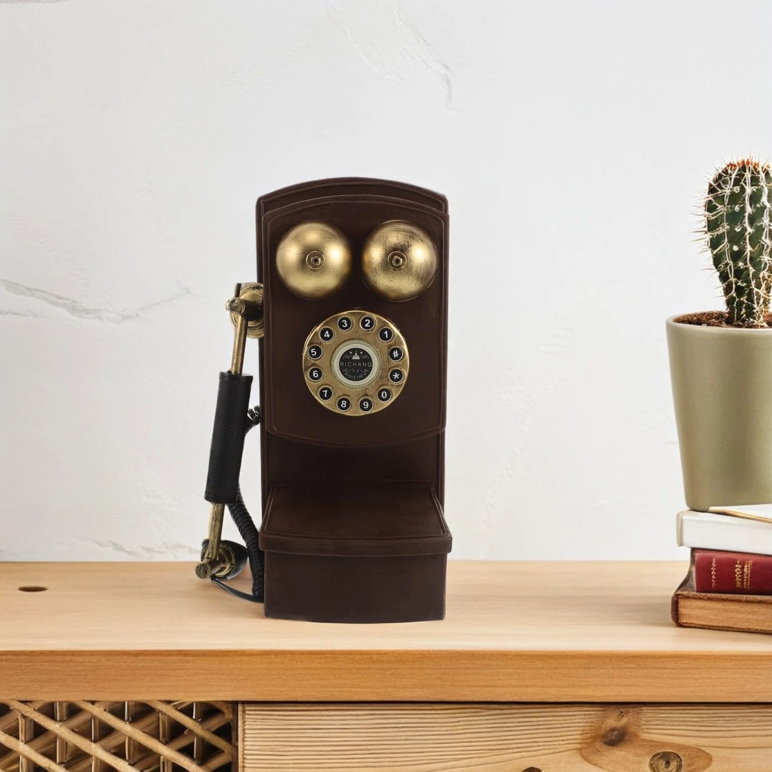 ABOOFAN Telefono Fisso Vintage da Parete in Ferro Design retrò, Riproduzione Telefonica Antica Salvaspazio e Installazione Semplice per Casa e Feste a Tema