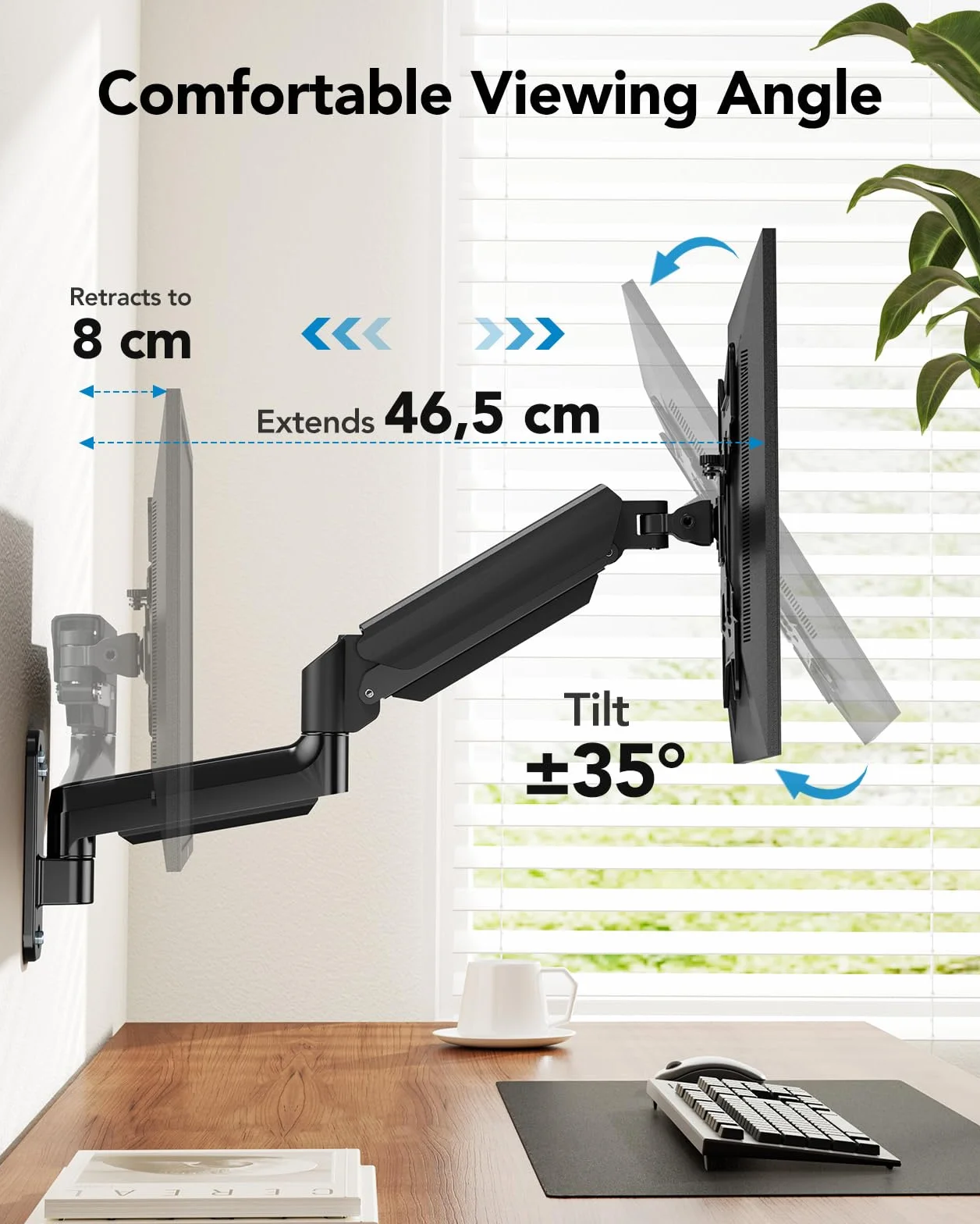 HUANUO Supporto da Parete per Schermi Ultra-Large da 24"-35", Supporto per Schermo PC da Parete a Movimento Completo, Supporto da Parete per Monitor, VESA 75/100/200mm, Capacità di Carico